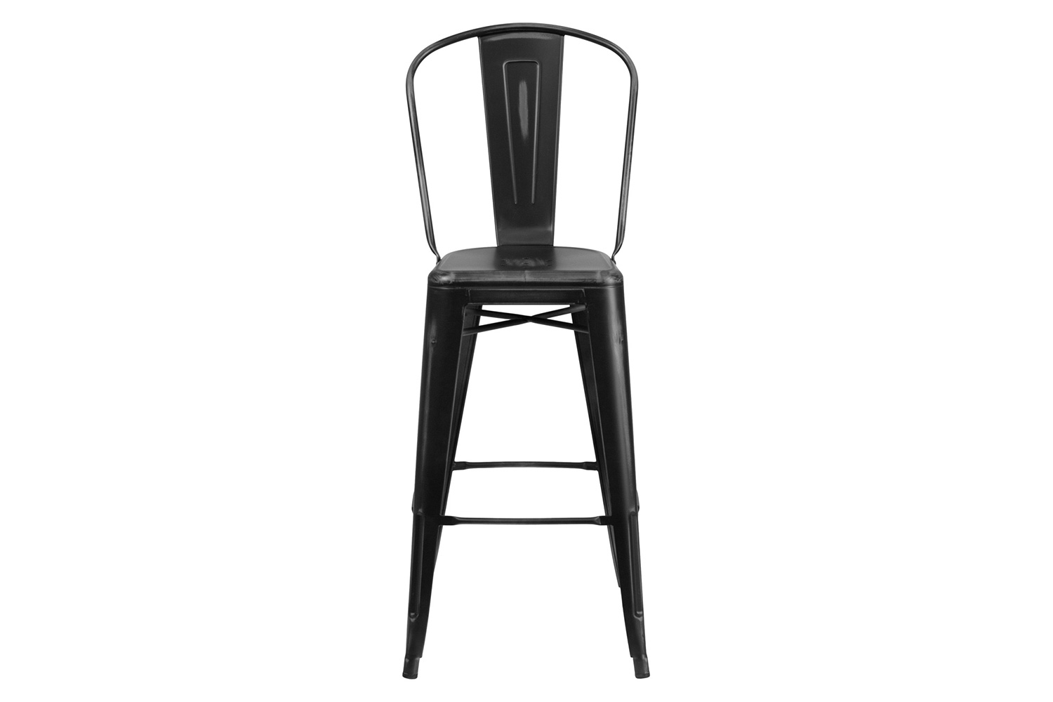 BLNK Cindy Commercial Metal Distressed Indoor-Outdoor Bar Stool with Back - Black