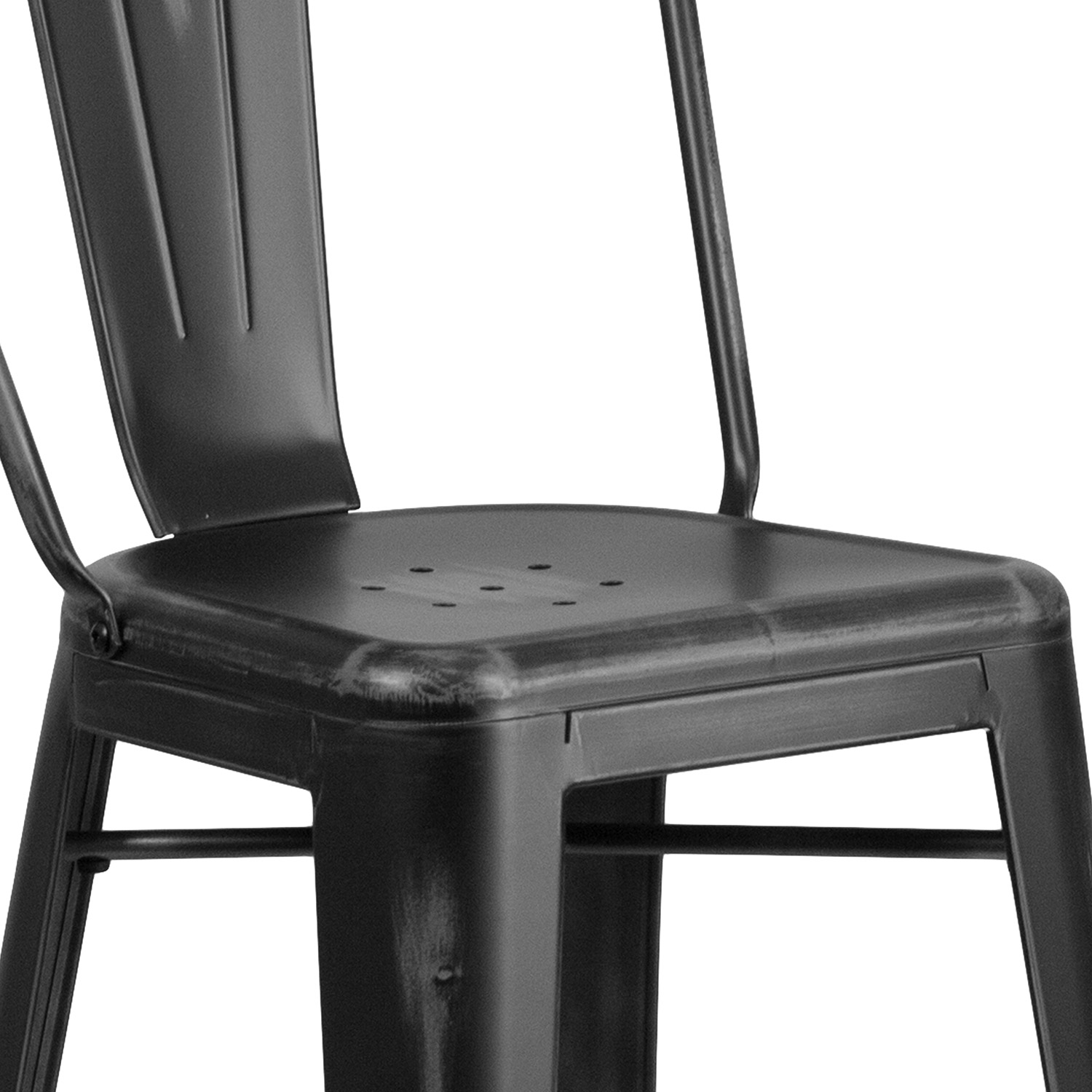 BLNK Cindy Commercial Metal Distressed Indoor-Outdoor Bar Stool with Back - Black