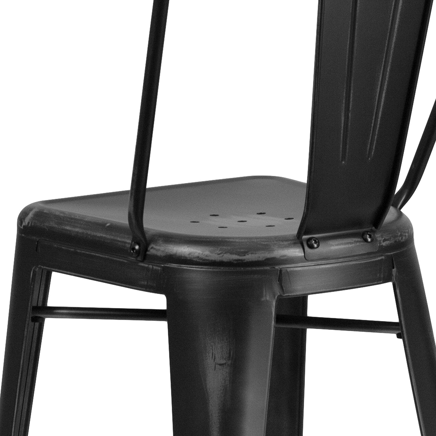 BLNK Cindy Commercial Metal Distressed Indoor-Outdoor Bar Stool with Back - Black