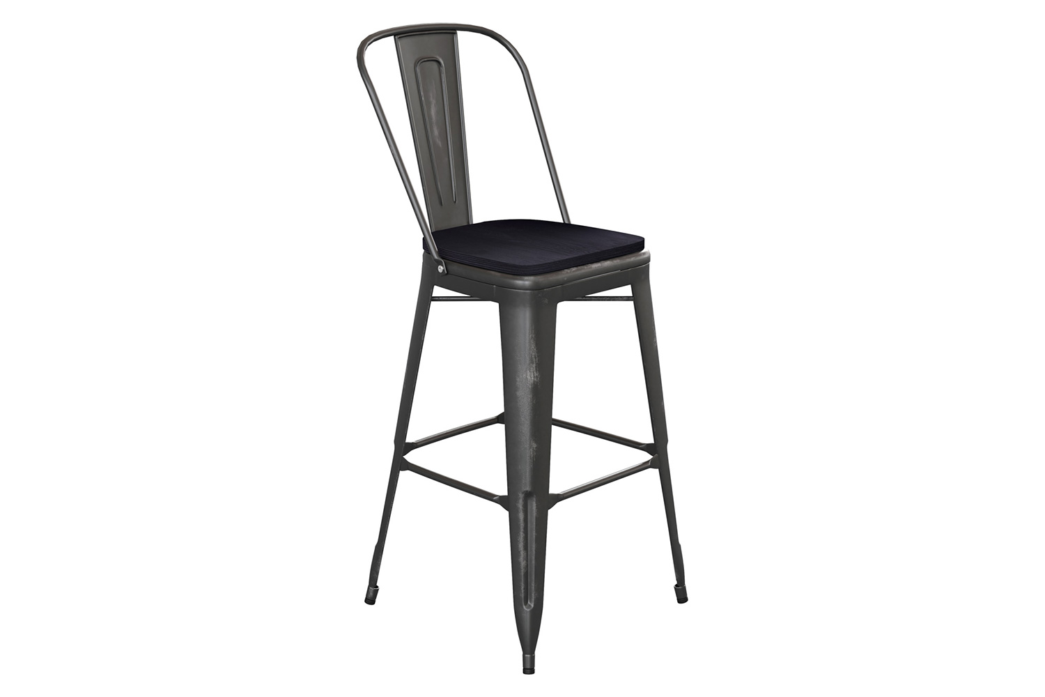 BLNK Carly Commercial Metal Indoor-Outdoor Bar Stool with Back with Poly Resin Wood Seat - Black