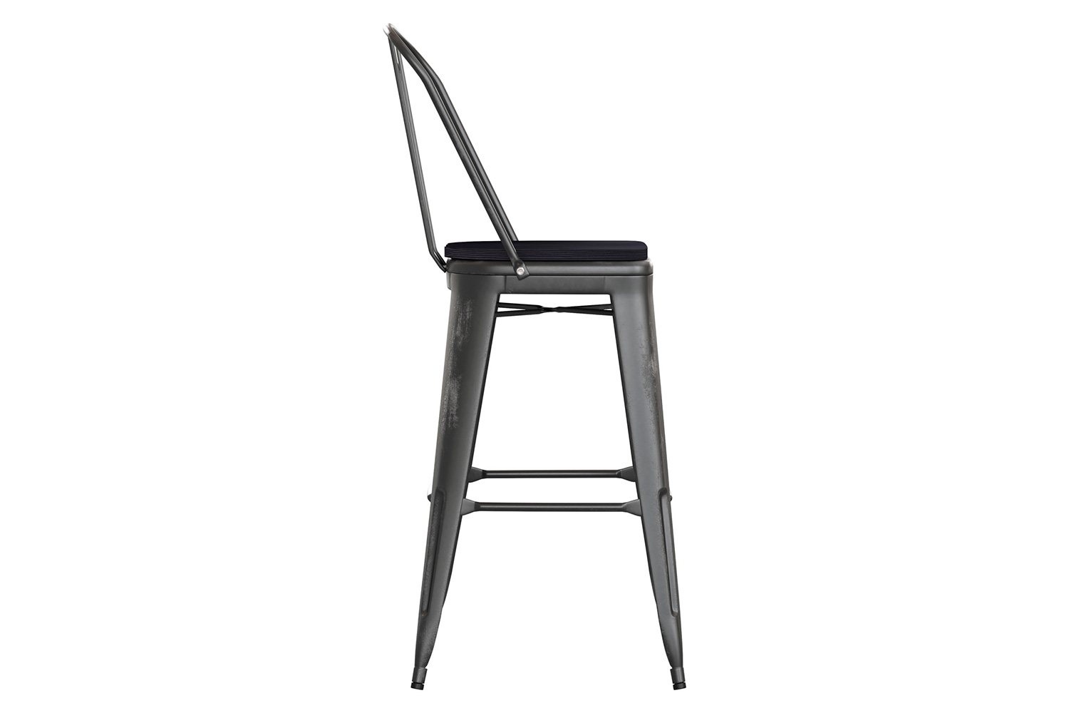 BLNK Carly Commercial Metal Indoor-Outdoor Bar Stool with Back with Poly Resin Wood Seat - Black