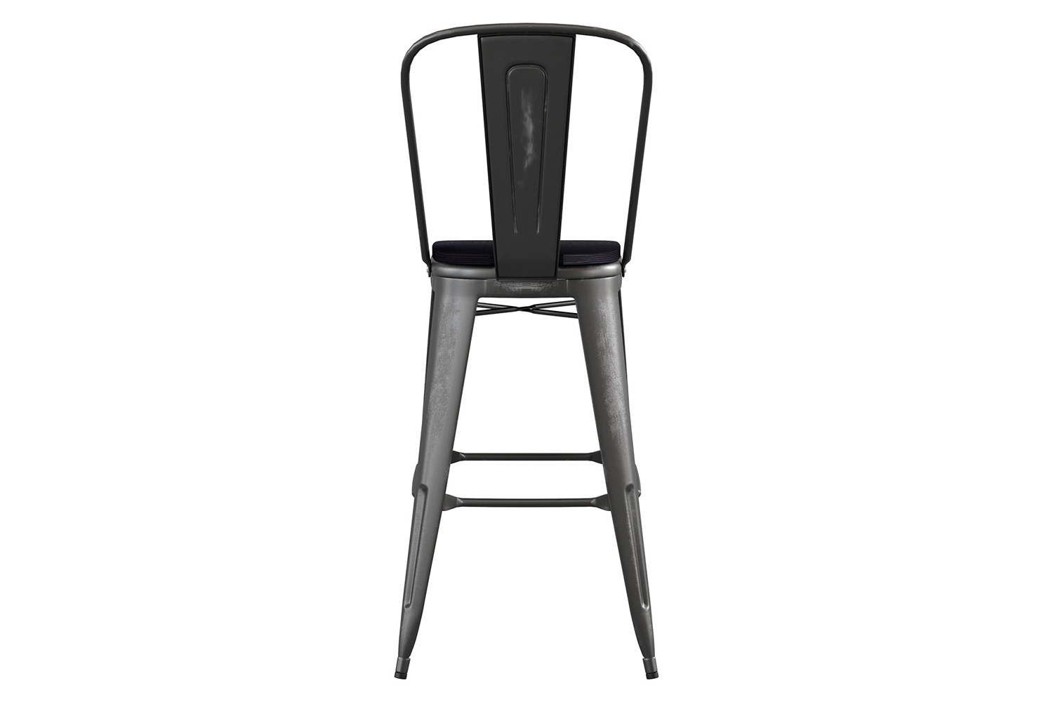 BLNK Carly Commercial Metal Indoor-Outdoor Bar Stool with Back with Poly Resin Wood Seat - Black