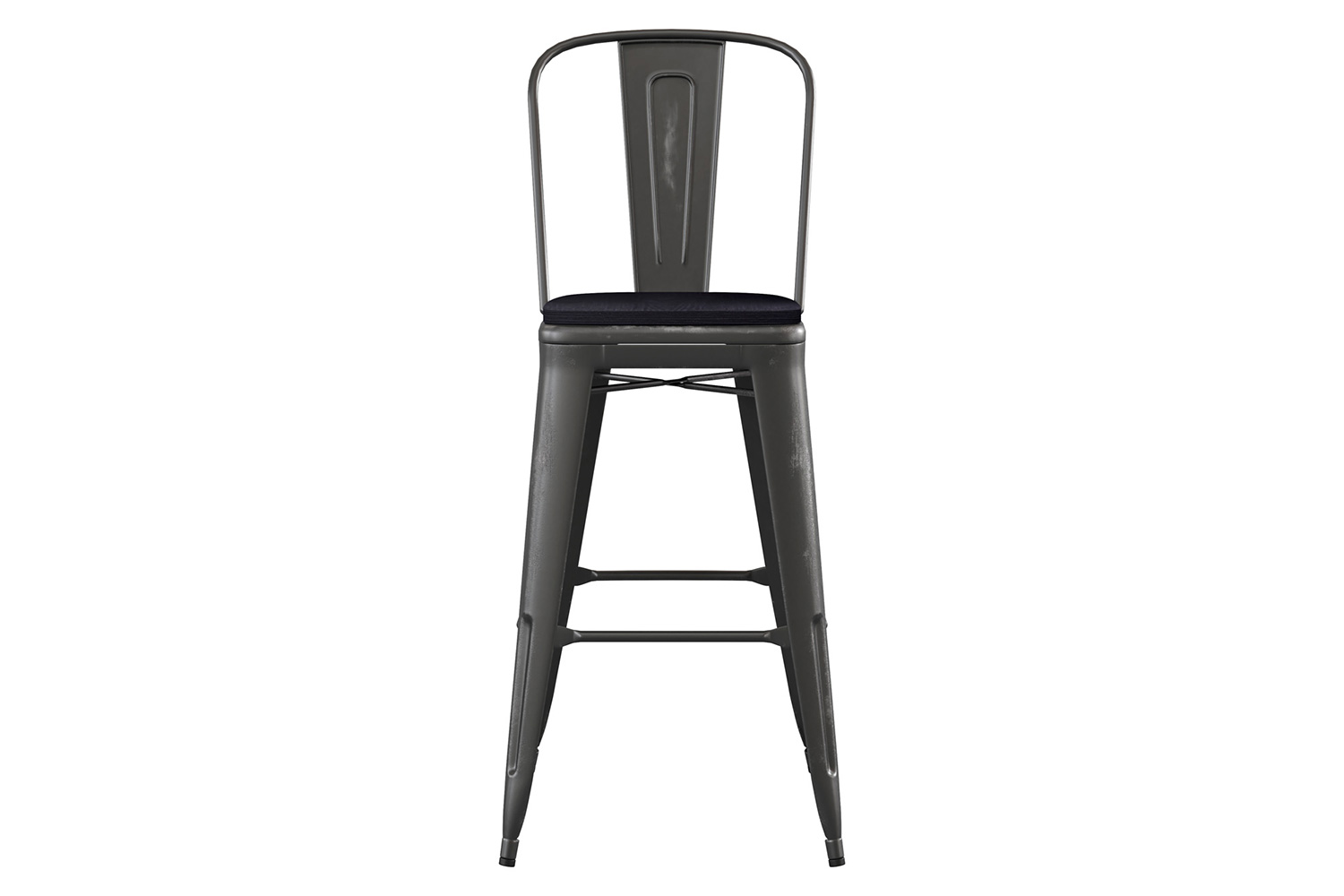 BLNK Carly Commercial Metal Indoor-Outdoor Bar Stool with Back with Poly Resin Wood Seat - Black