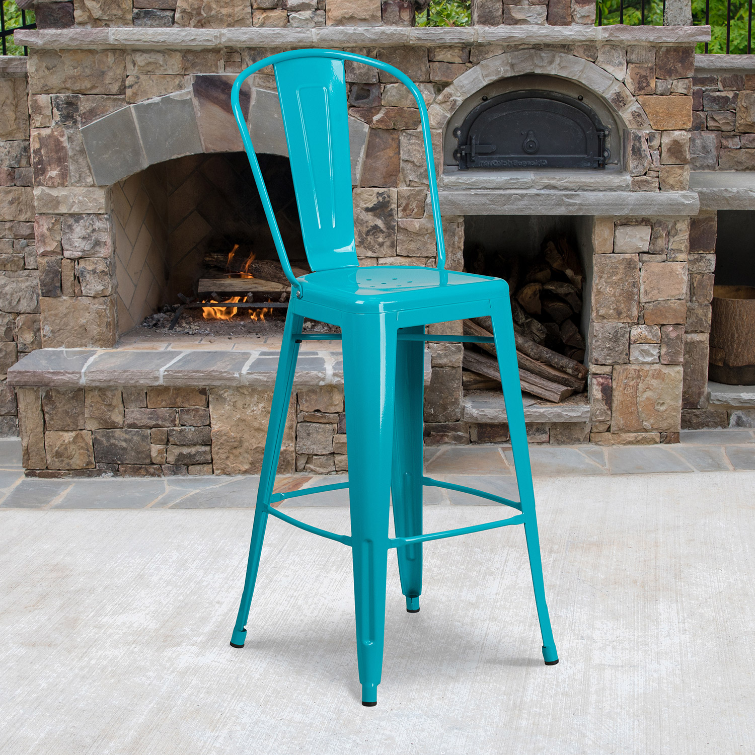 BLNK Cindy Commercial Metal Indoor-Outdoor Bar Stool with Back