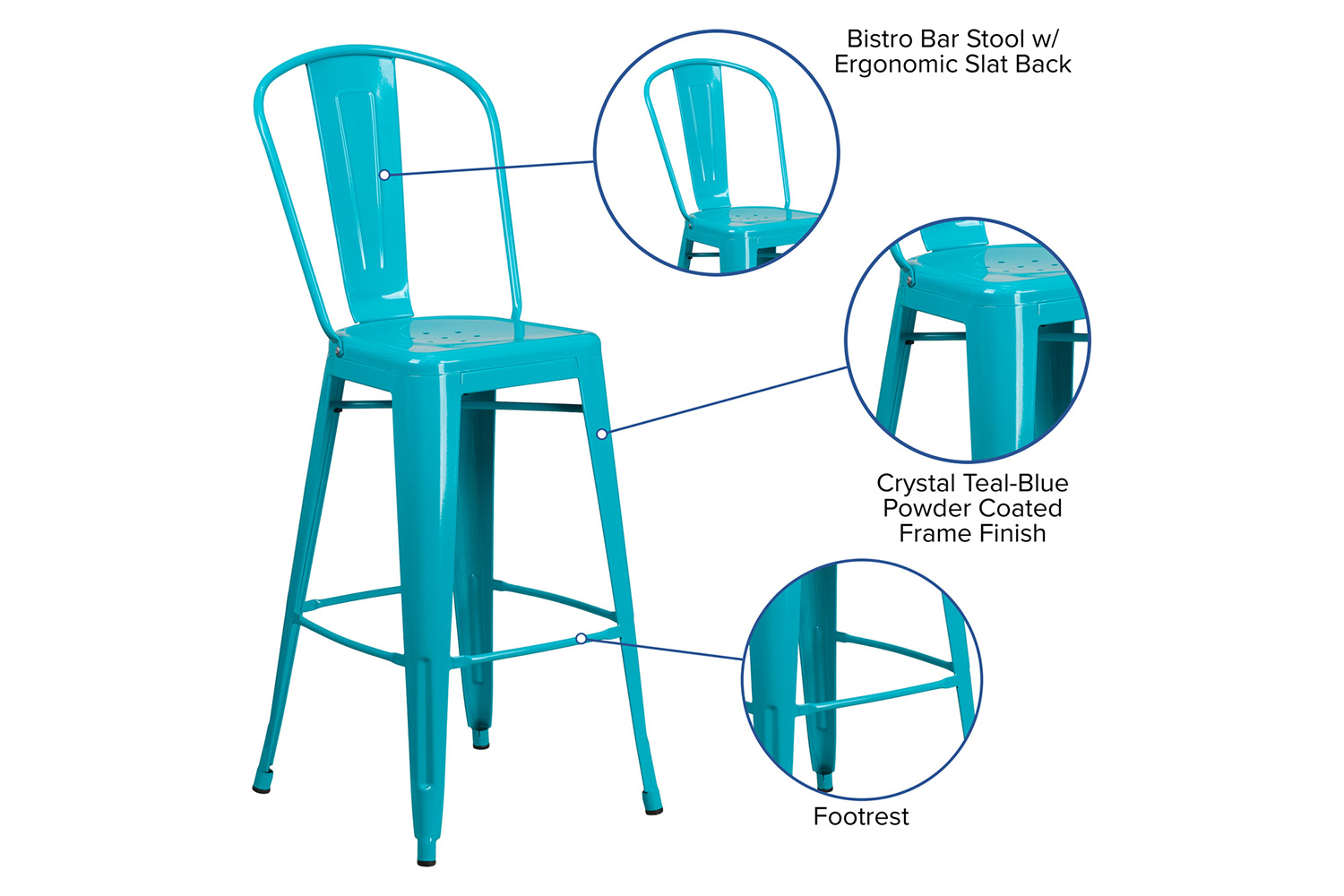 BLNK Cindy Commercial Metal Indoor-Outdoor Bar Stool with Back - Crystal