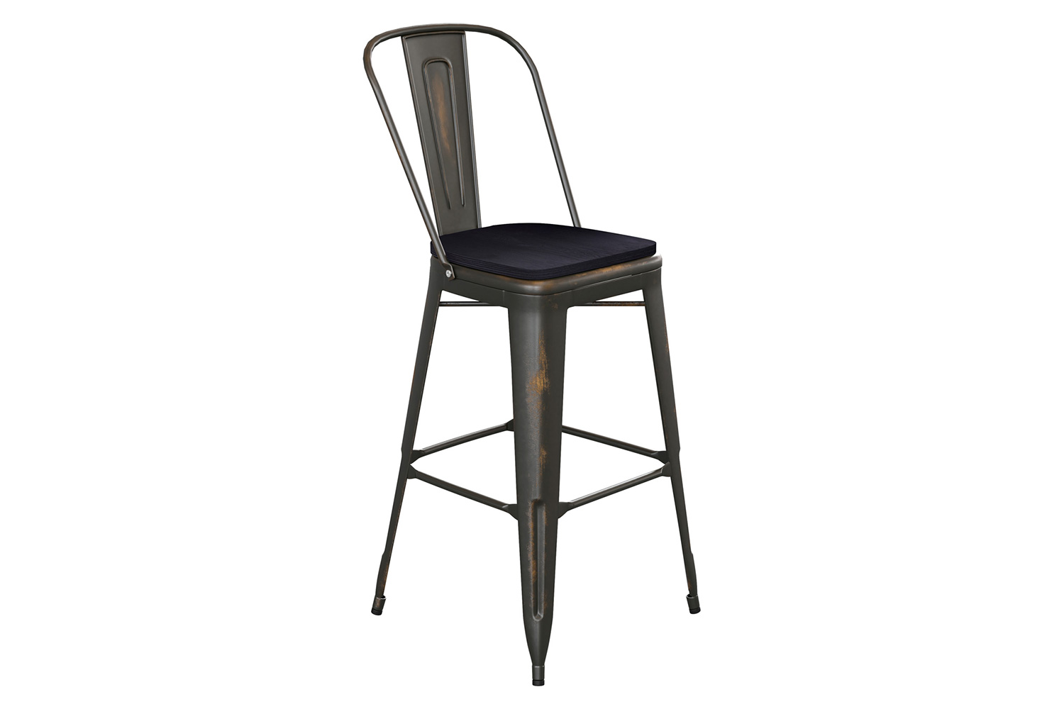 BLNK Carly Commercial Metal Indoor-Outdoor Bar Stool with Back with Poly Resin Wood Seat - Copper/Black