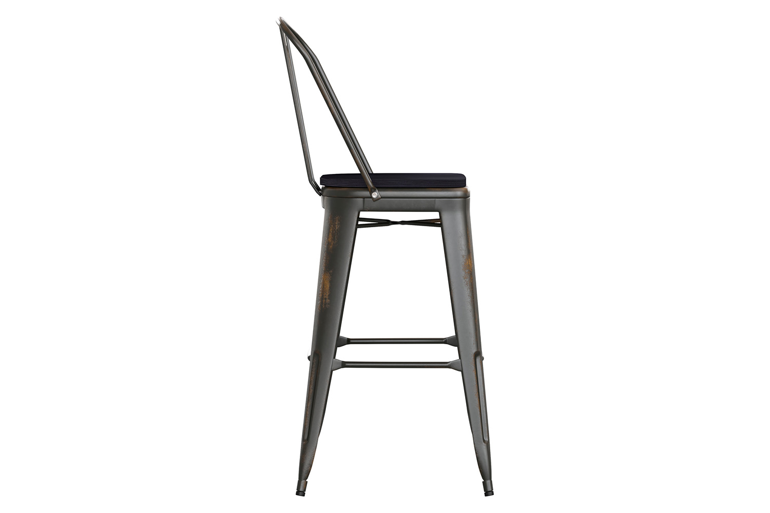 BLNK Carly Commercial Metal Indoor-Outdoor Bar Stool with Back with Poly Resin Wood Seat - Copper/Black