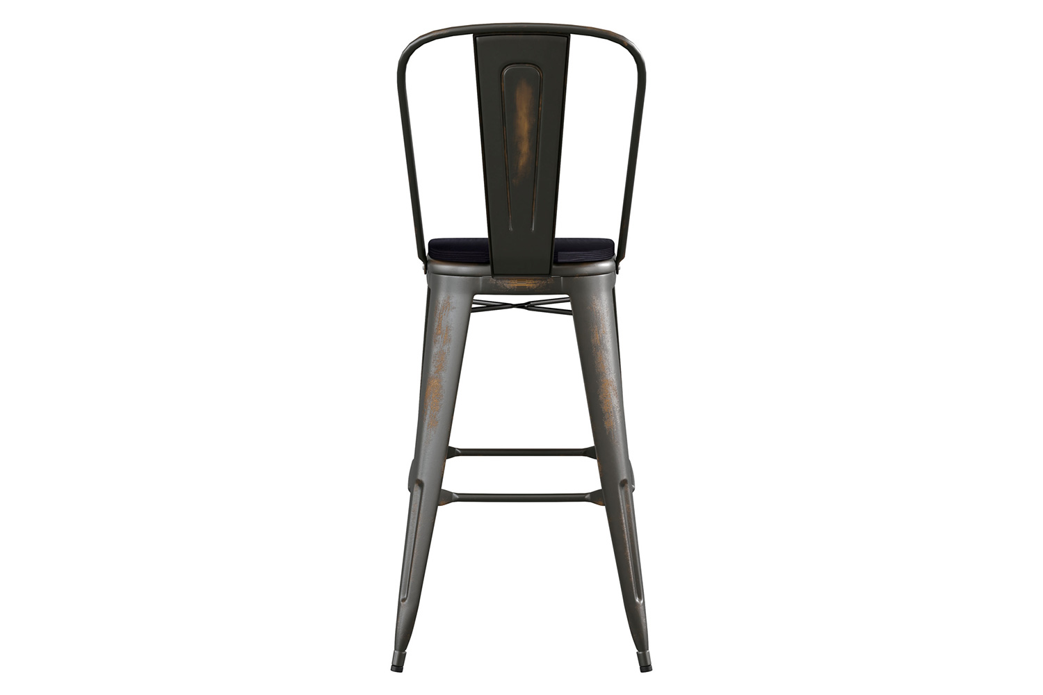 BLNK Carly Commercial Metal Indoor-Outdoor Bar Stool with Back with Poly Resin Wood Seat - Copper/Black