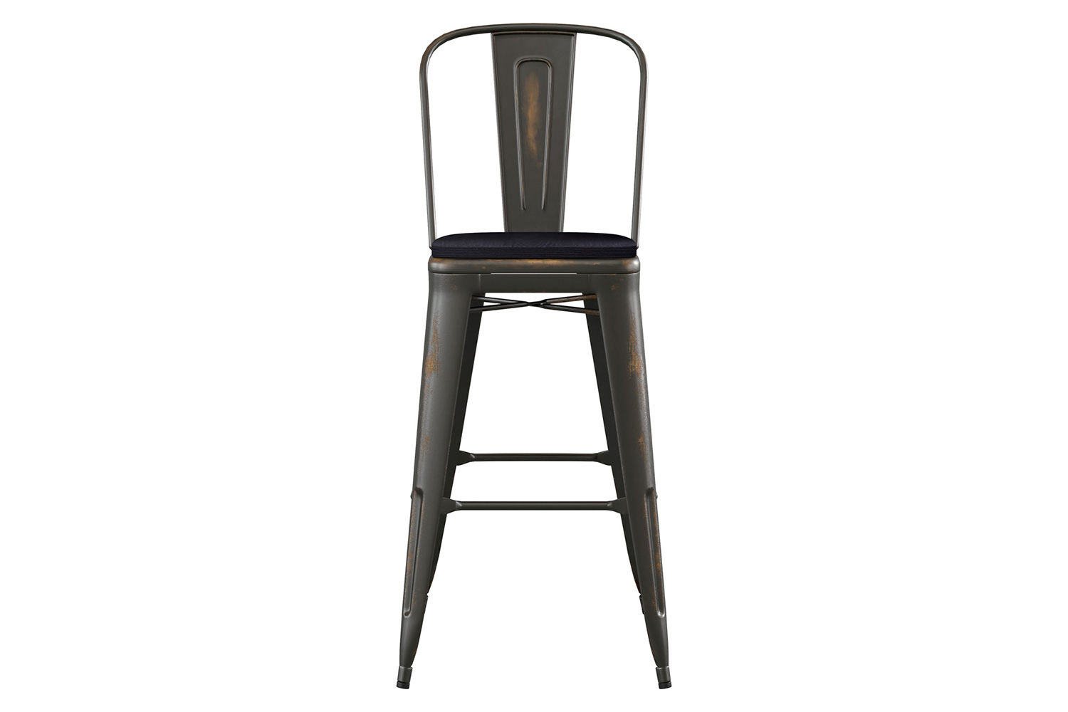 BLNK Carly Commercial Metal Indoor-Outdoor Bar Stool with Back with Poly Resin Wood Seat - Copper/Black