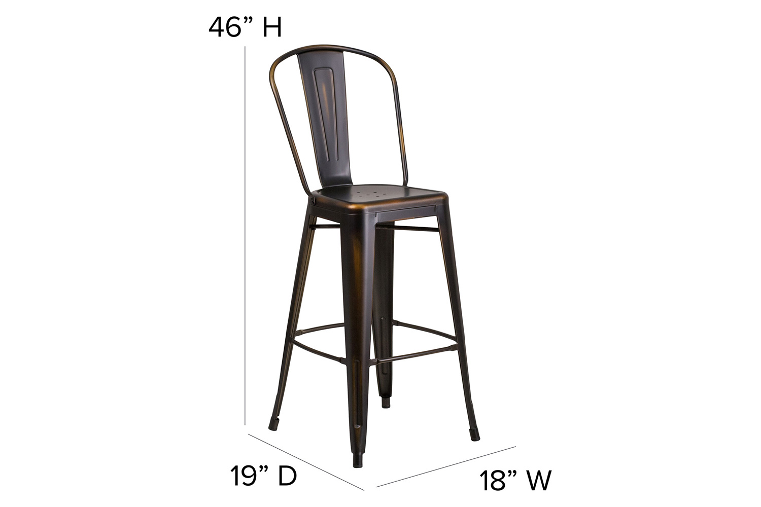 BLNK Carly Commercial Metal Indoor-Outdoor Bar Stool with Back with Poly Resin Wood Seat - Copper/Black