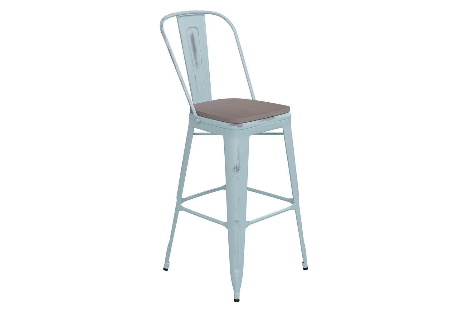 BLNK Carly Commercial Metal Indoor-Outdoor Bar Stool with Back with Poly Resin Wood Seat - Green-Blue/Gray