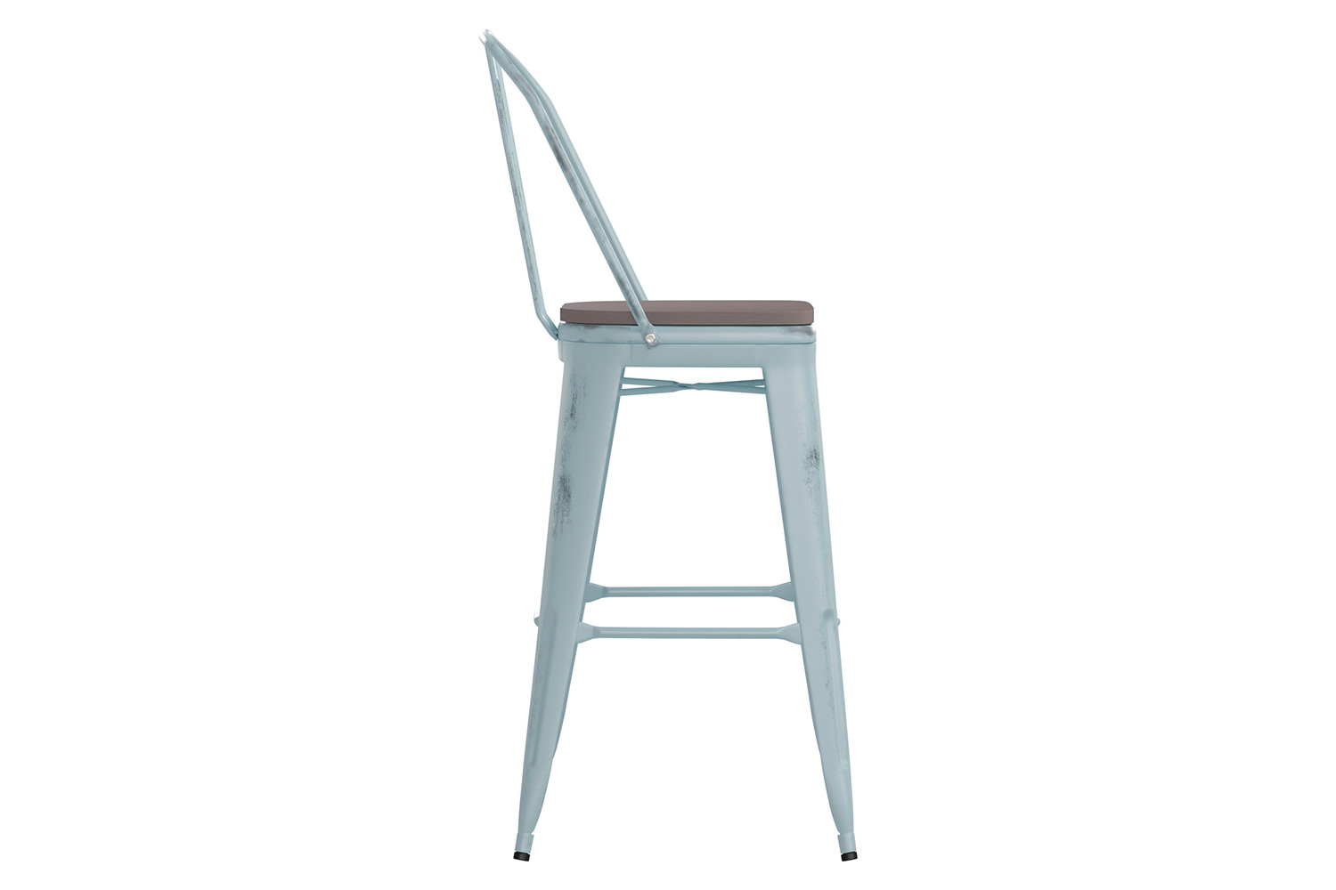 BLNK Carly Commercial Metal Indoor-Outdoor Bar Stool with Back with Poly Resin Wood Seat - Green-Blue/Gray