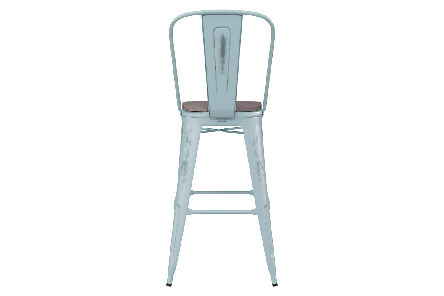 BLNK Carly Commercial Metal Indoor-Outdoor Bar Stool with Back with Poly Resin Wood Seat - Green-Blue/Gray