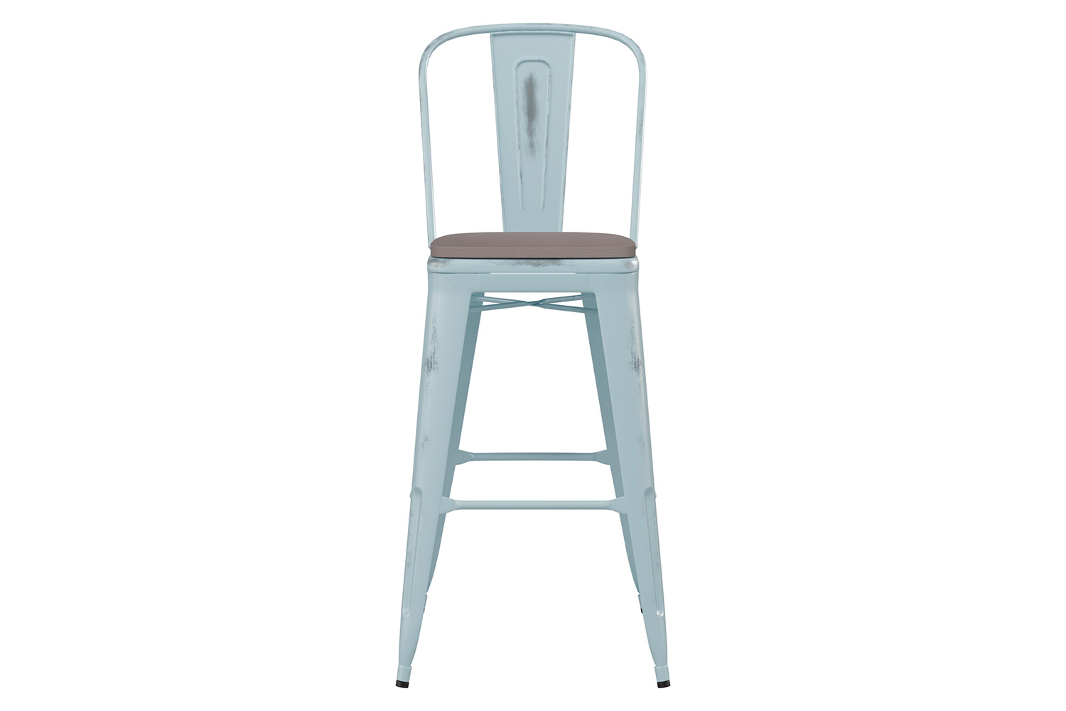 BLNK Carly Commercial Metal Indoor-Outdoor Bar Stool with Back with Poly Resin Wood Seat - Green-Blue/Gray