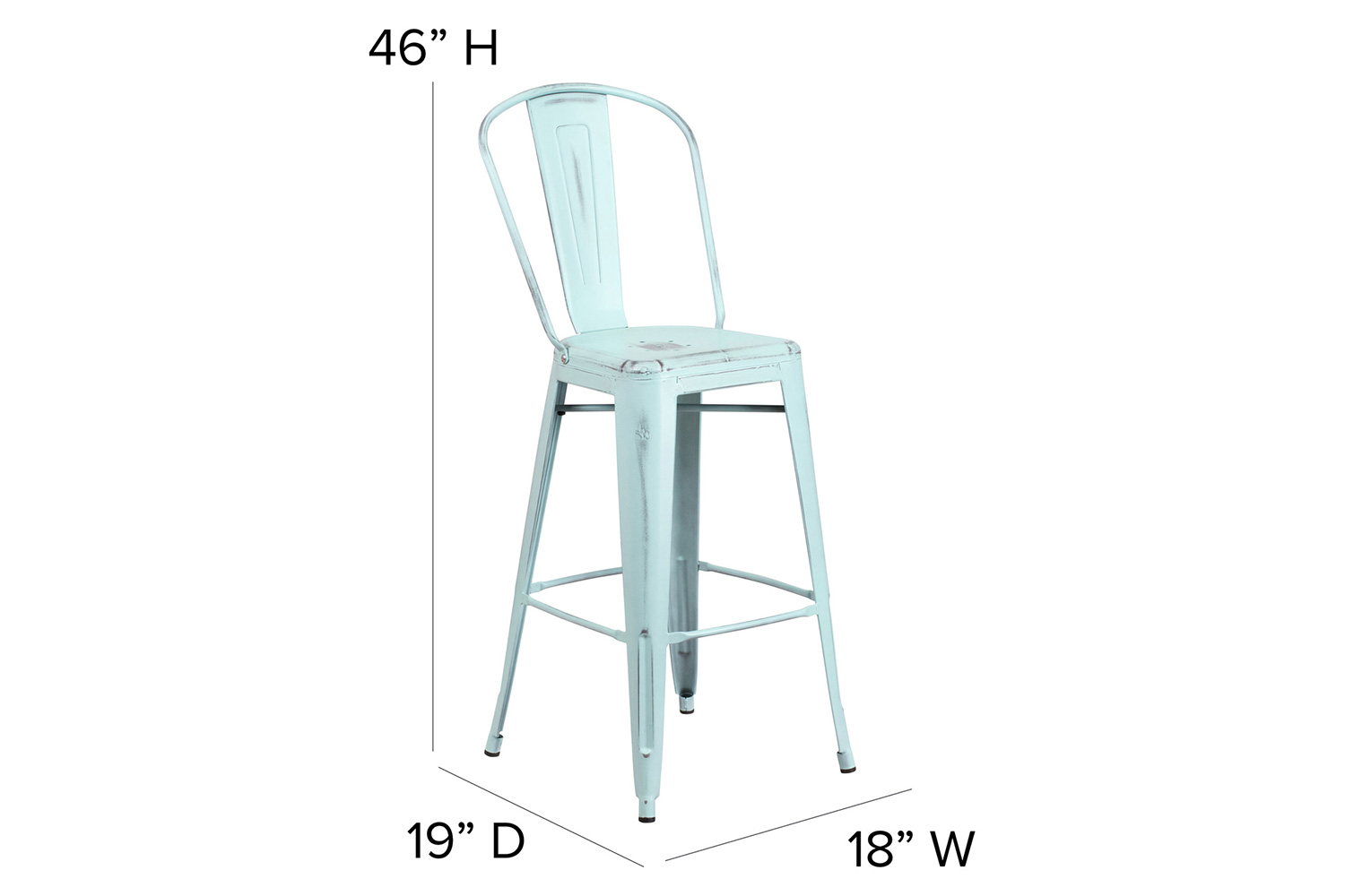 BLNK Carly Commercial Metal Indoor-Outdoor Bar Stool with Back with Poly Resin Wood Seat - Green-Blue/Gray