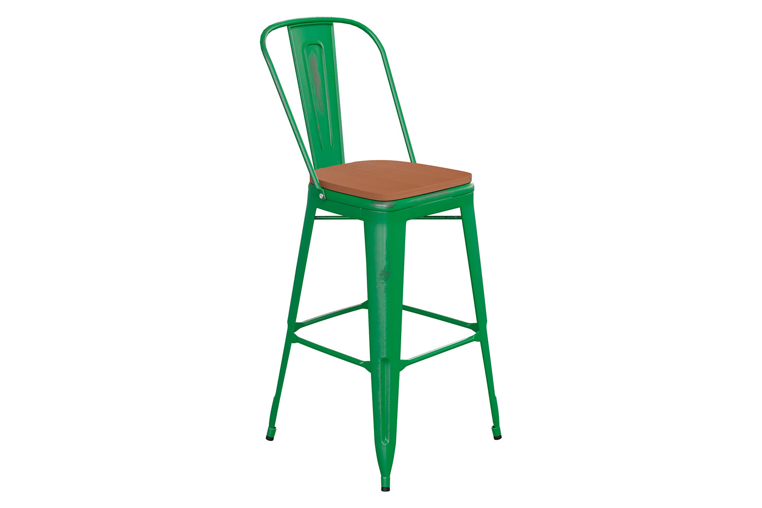 BLNK™ Carly Commercial Metal Indoor-Outdoor Bar Stool with Back with Poly Resin Wood Seat - Green/Teak