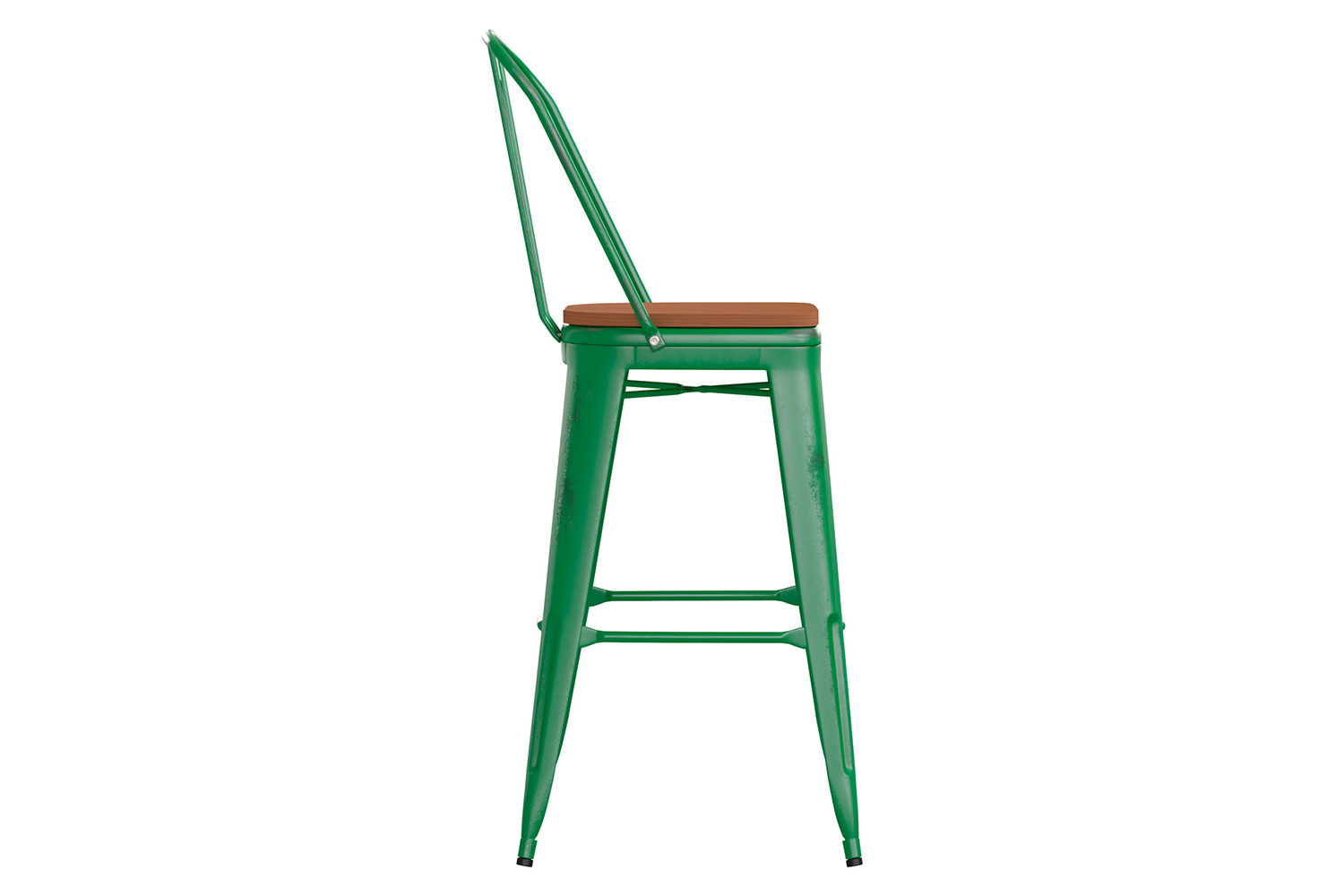 BLNK™ Carly Commercial Metal Indoor-Outdoor Bar Stool with Back with Poly Resin Wood Seat - Green/Teak