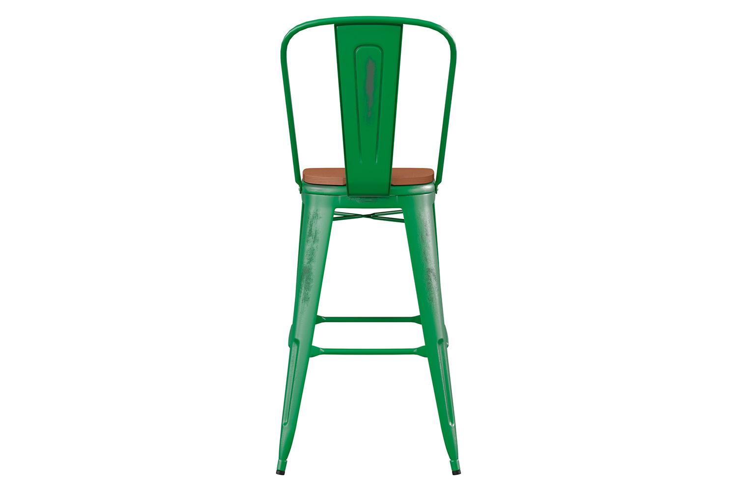 BLNK™ Carly Commercial Metal Indoor-Outdoor Bar Stool with Back with Poly Resin Wood Seat - Green/Teak