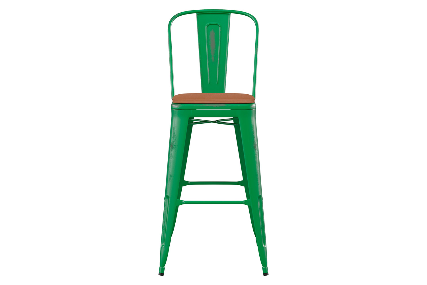 BLNK™ Carly Commercial Metal Indoor-Outdoor Bar Stool with Back with Poly Resin Wood Seat - Green/Teak