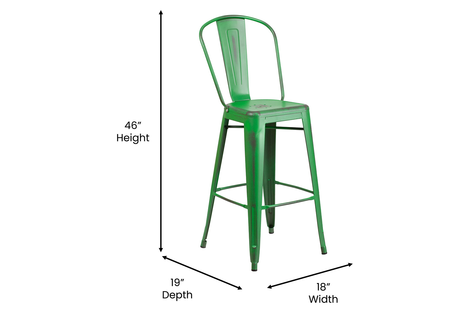 BLNK™ Carly Commercial Metal Indoor-Outdoor Bar Stool with Back with Poly Resin Wood Seat - Green/Teak