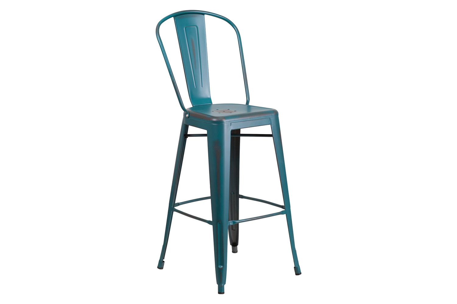 BLNK Cindy Commercial Metal Distressed Indoor-Outdoor Bar Stool with Back - Kelly Blue/Teal