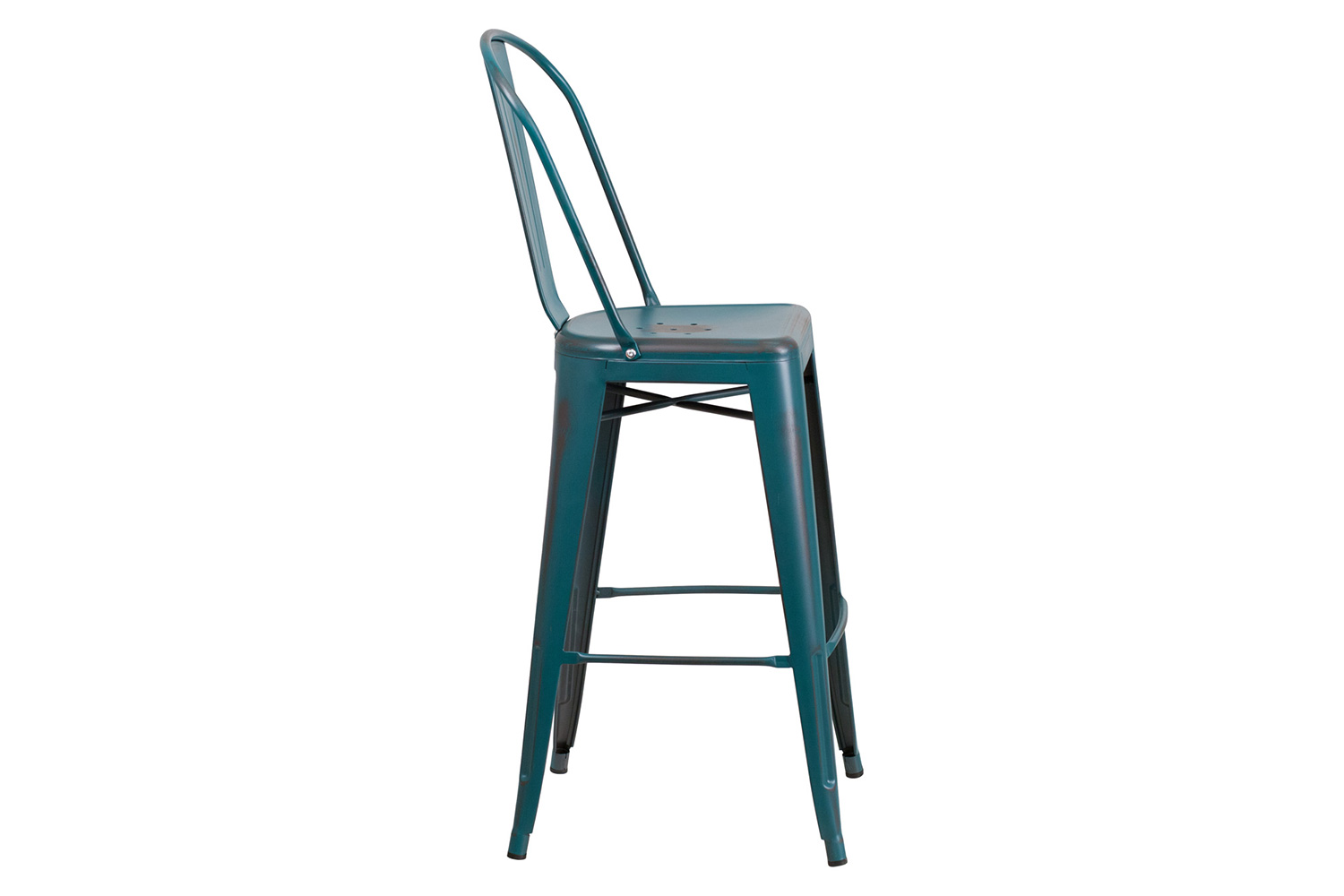 BLNK Cindy Commercial Metal Distressed Indoor-Outdoor Bar Stool with Back - Kelly Blue/Teal