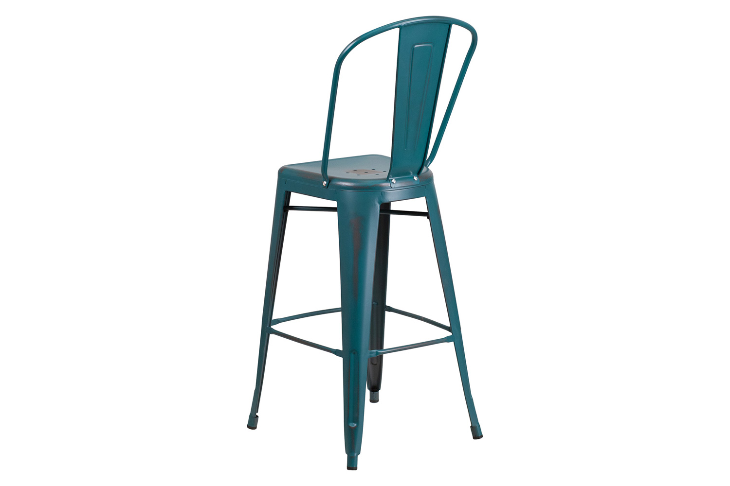 BLNK Cindy Commercial Metal Distressed Indoor-Outdoor Bar Stool with Back - Kelly Blue/Teal