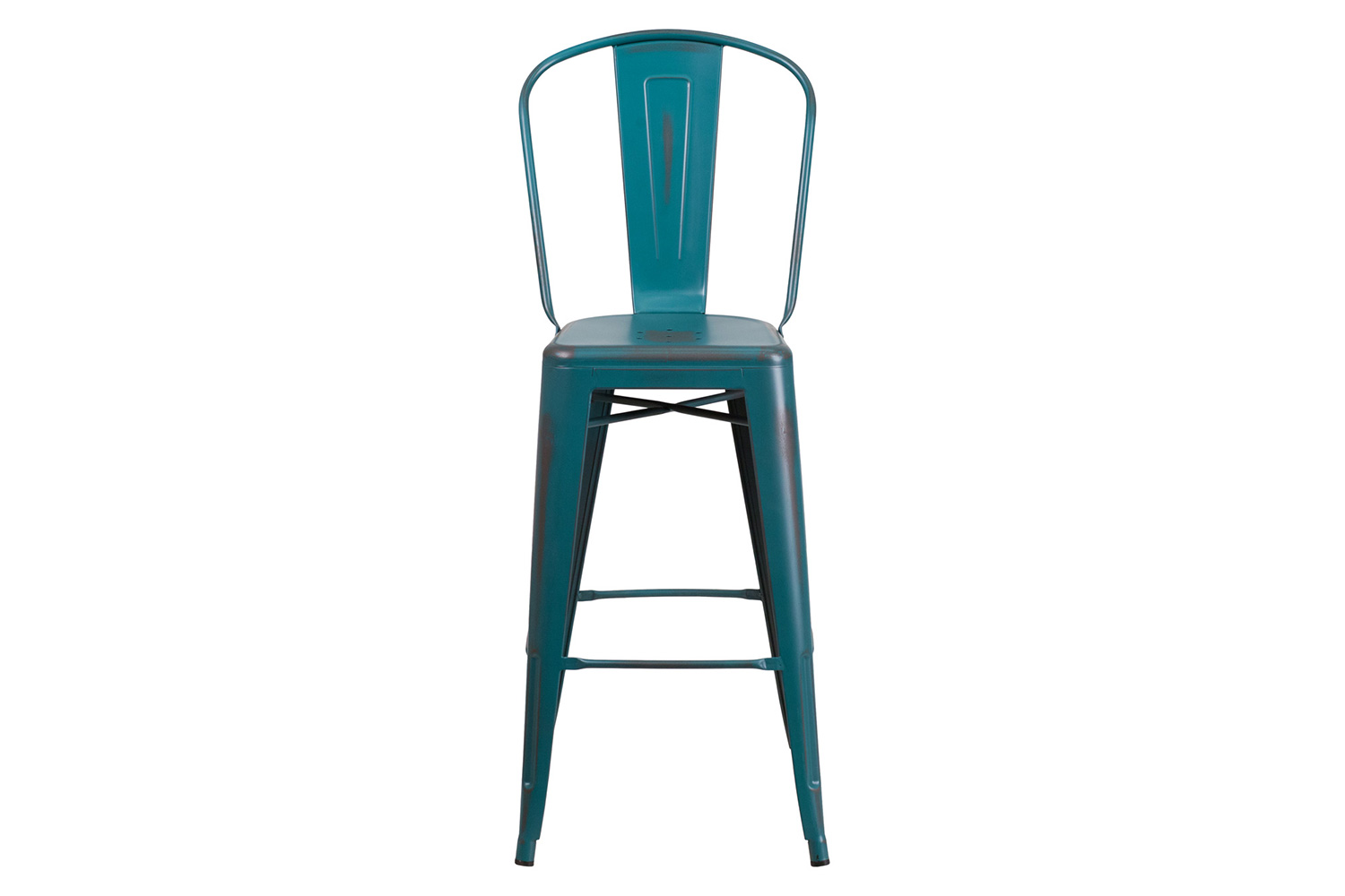 BLNK Cindy Commercial Metal Distressed Indoor-Outdoor Bar Stool with Back - Kelly Blue/Teal