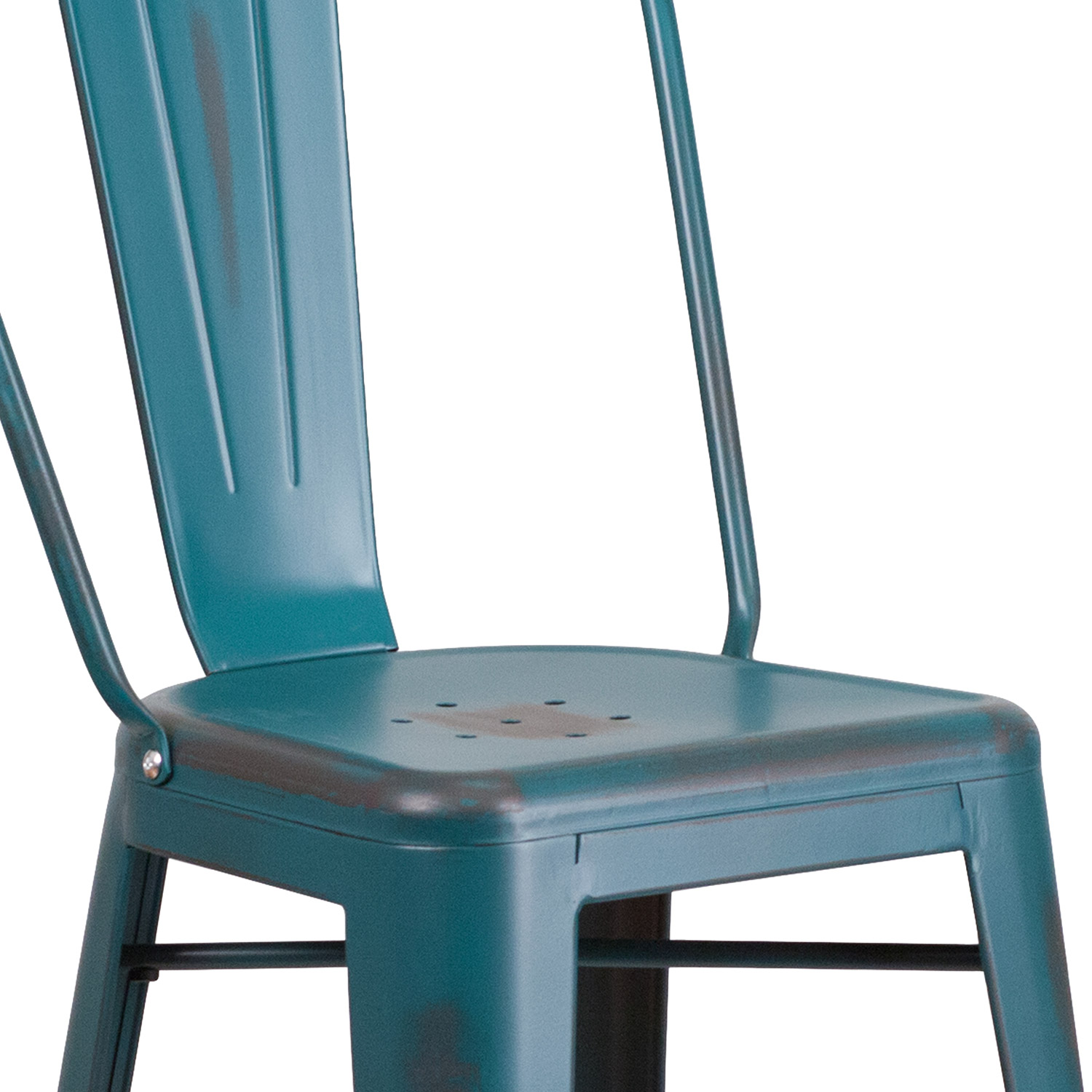 BLNK Cindy Commercial Metal Distressed Indoor-Outdoor Bar Stool with Back - Kelly Blue/Teal