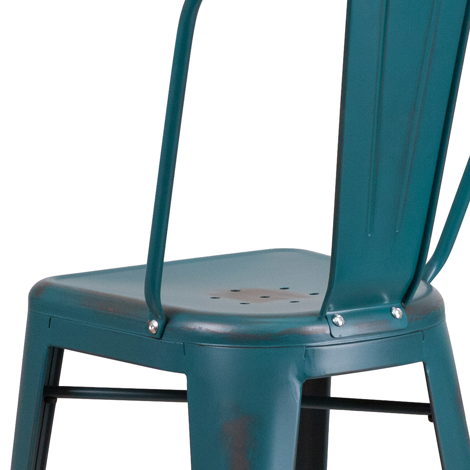 BLNK Cindy Commercial Metal Distressed Indoor-Outdoor Bar Stool with Back - Kelly Blue/Teal