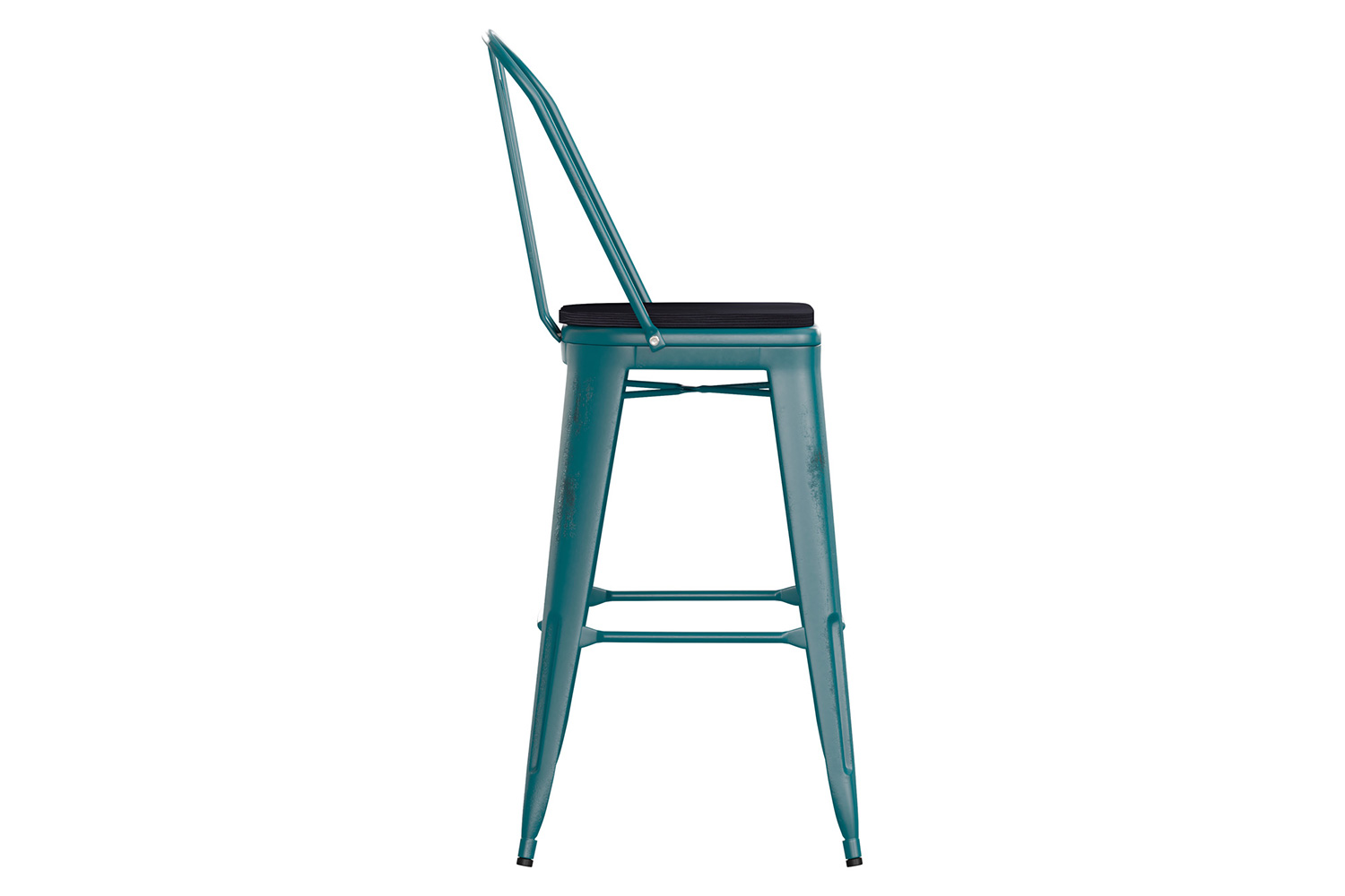 BLNK Carly Commercial Metal Indoor-Outdoor Bar Stool with Back with Poly Resin Wood Seat - Kelly Blue-Teal/Black