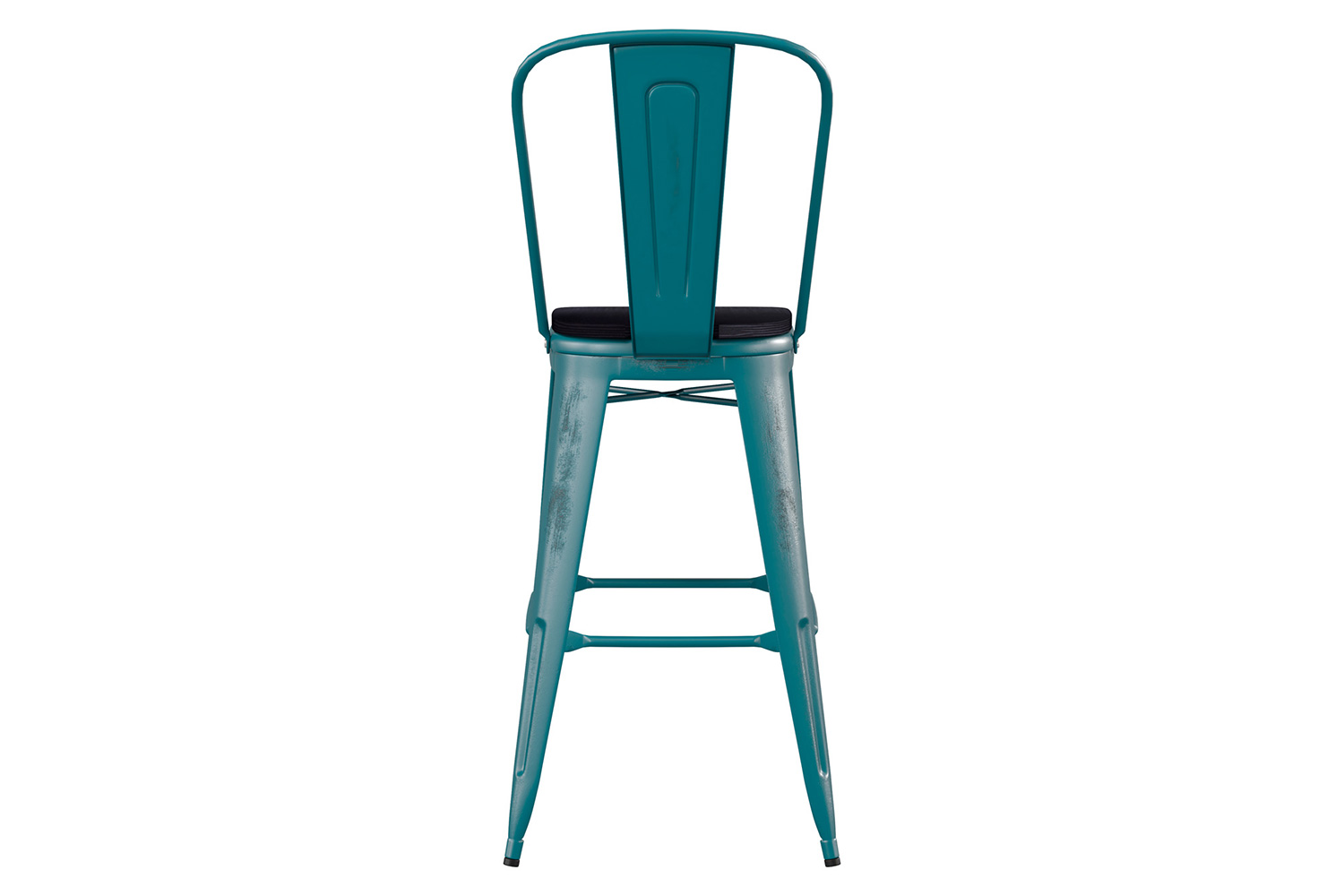 BLNK Carly Commercial Metal Indoor-Outdoor Bar Stool with Back with Poly Resin Wood Seat - Kelly Blue-Teal/Black