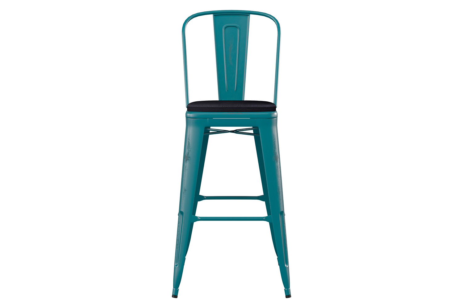 BLNK Carly Commercial Metal Indoor-Outdoor Bar Stool with Back with Poly Resin Wood Seat - Kelly Blue-Teal/Black