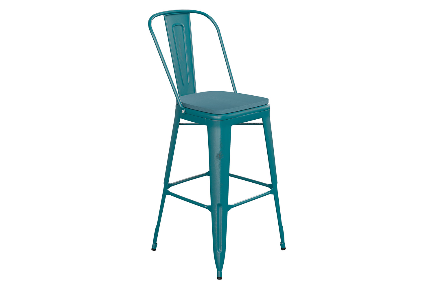 BLNK Carly Commercial Metal Indoor-Outdoor Bar Stool with Back with Poly Resin Wood Seat - Kelly Blue-Teal/Teal Blue