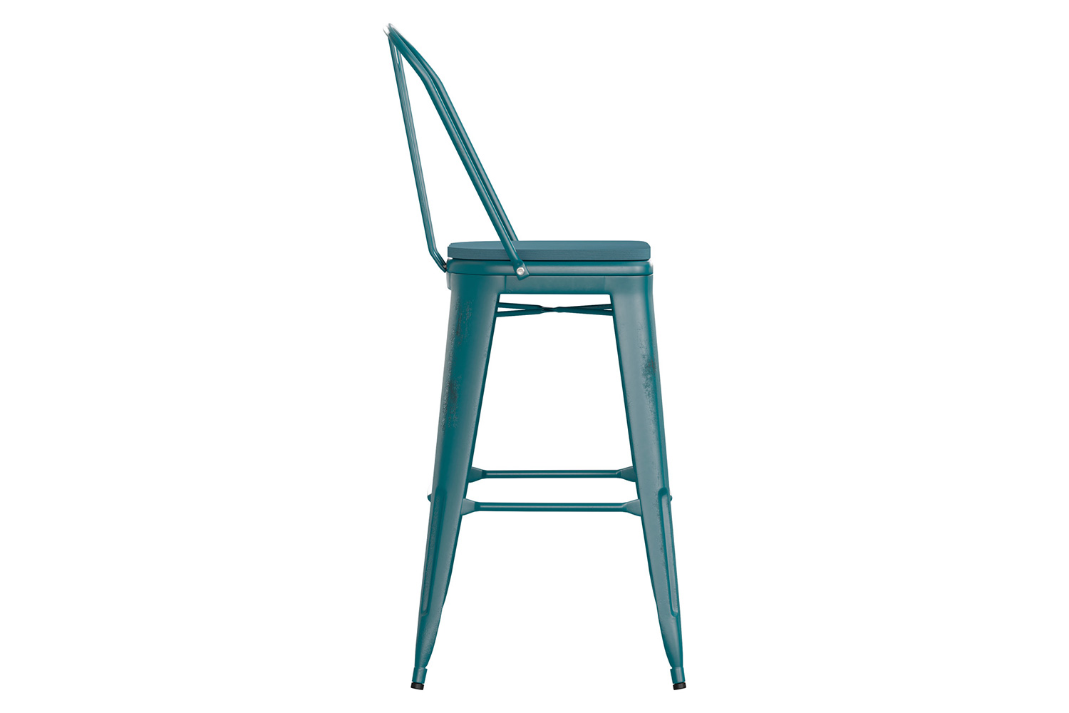 BLNK Carly Commercial Metal Indoor-Outdoor Bar Stool with Back with Poly Resin Wood Seat - Kelly Blue-Teal/Teal Blue