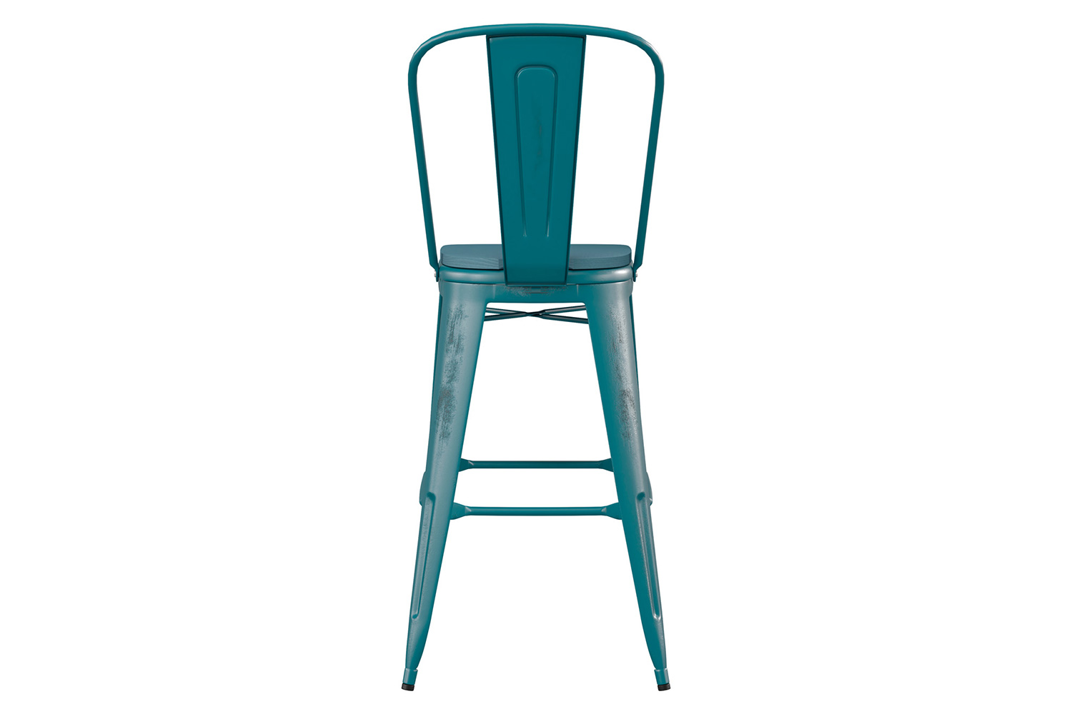 BLNK Carly Commercial Metal Indoor-Outdoor Bar Stool with Back with Poly Resin Wood Seat - Kelly Blue-Teal/Teal Blue