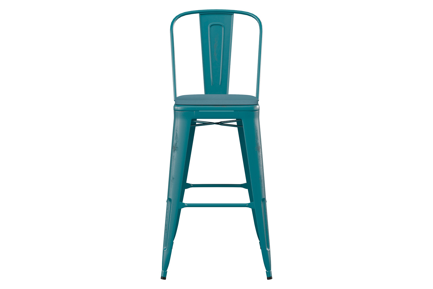 BLNK Carly Commercial Metal Indoor-Outdoor Bar Stool with Back with Poly Resin Wood Seat - Kelly Blue-Teal/Teal Blue