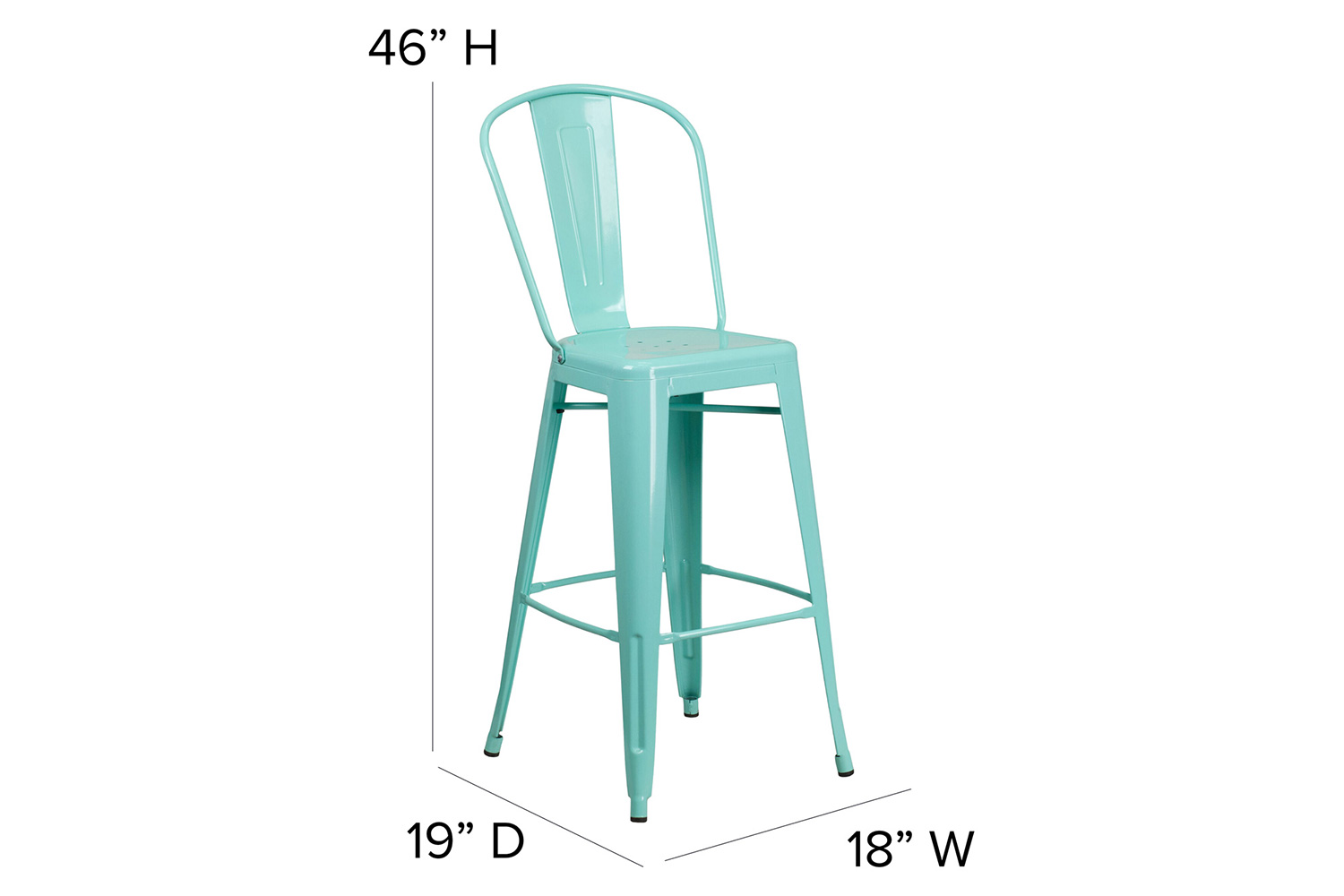 BLNK Cindy Commercial Metal Indoor-Outdoor Bar Stool with Back - Mint Green