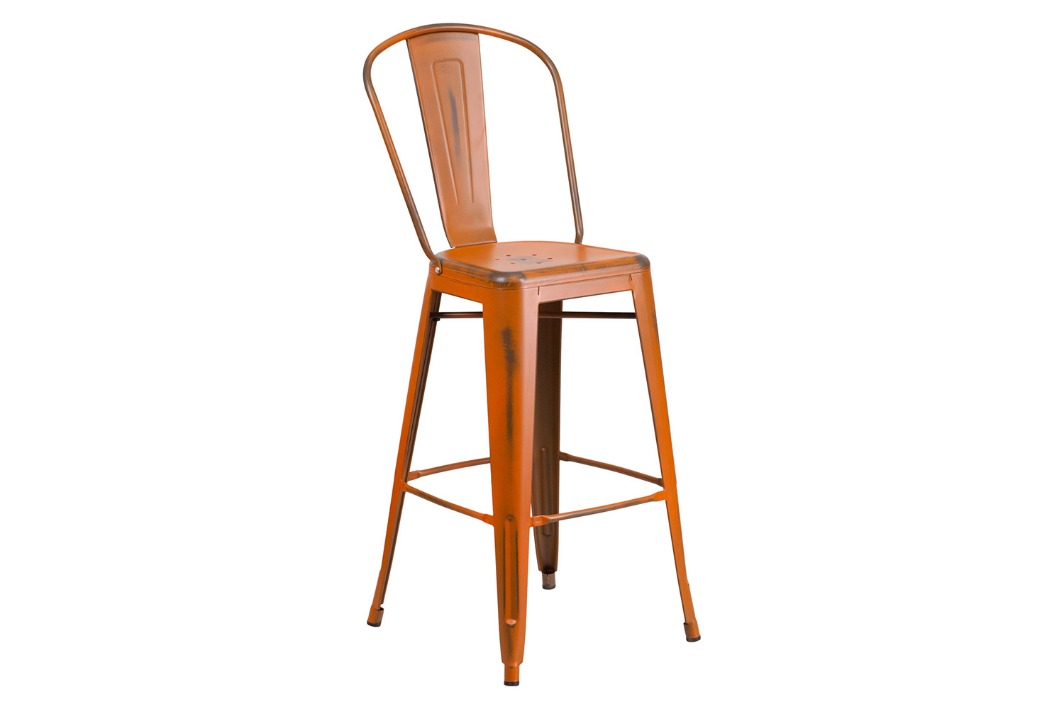 BLNK™ Cindy Commercial Metal Distressed Indoor-Outdoor Bar Stool with Back - Orange