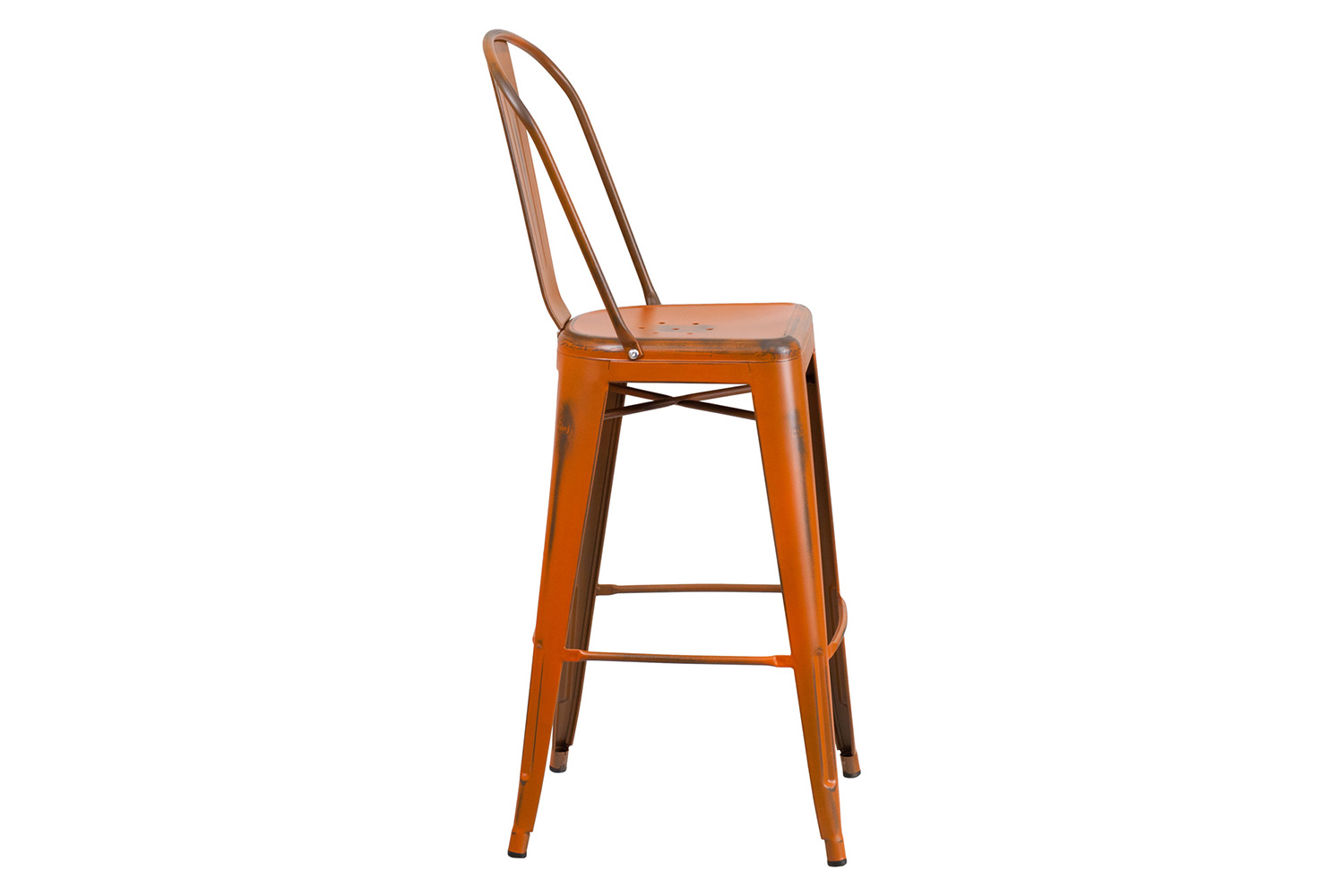 BLNK™ Cindy Commercial Metal Distressed Indoor-Outdoor Bar Stool with Back - Orange