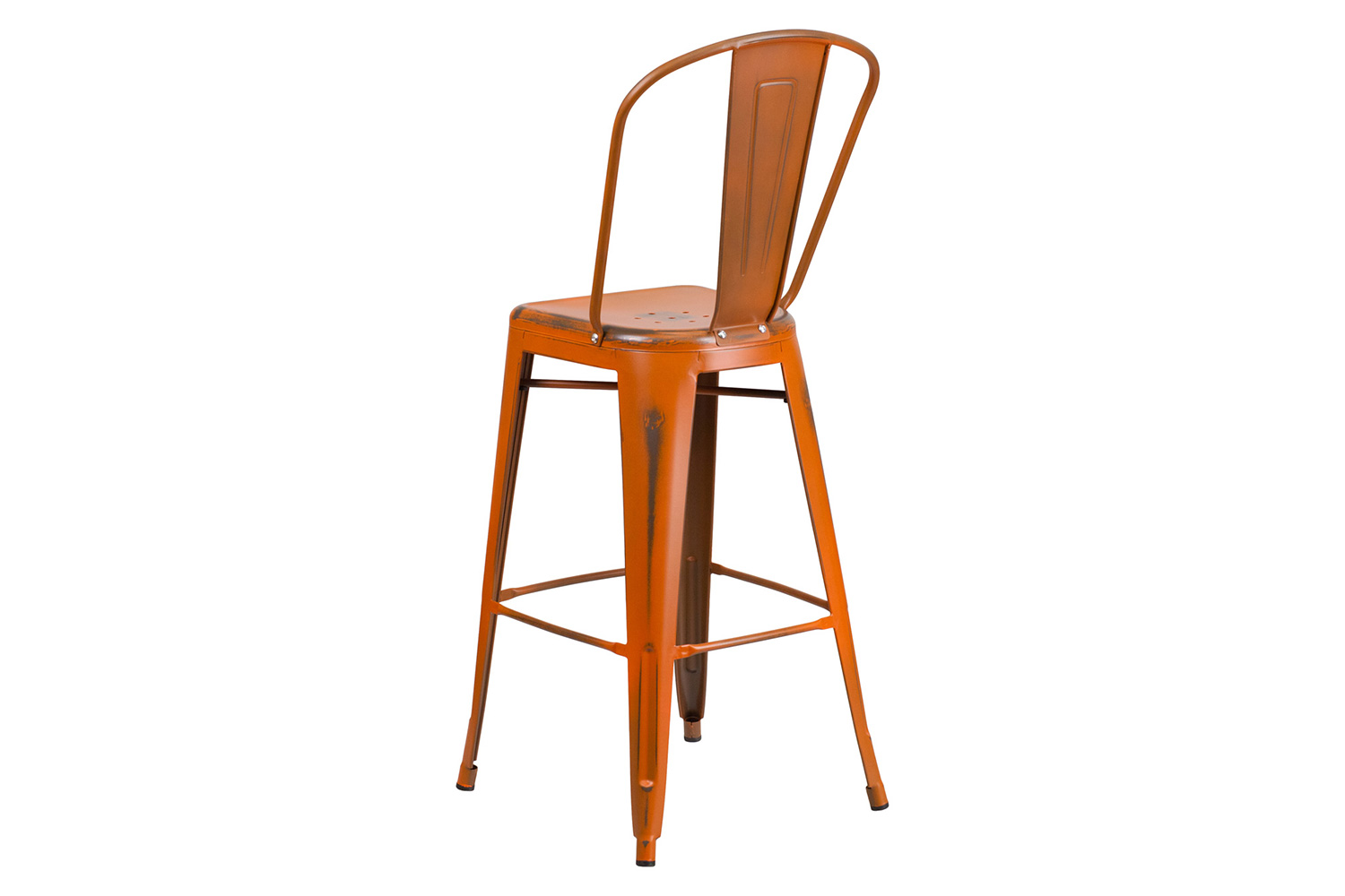 BLNK™ Cindy Commercial Metal Distressed Indoor-Outdoor Bar Stool with Back - Orange