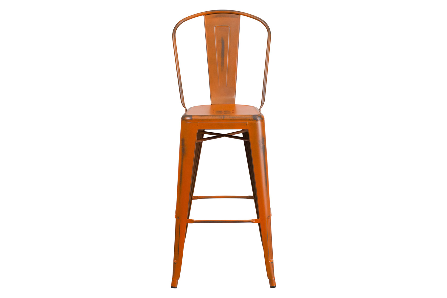 BLNK™ Cindy Commercial Metal Distressed Indoor-Outdoor Bar Stool with Back - Orange