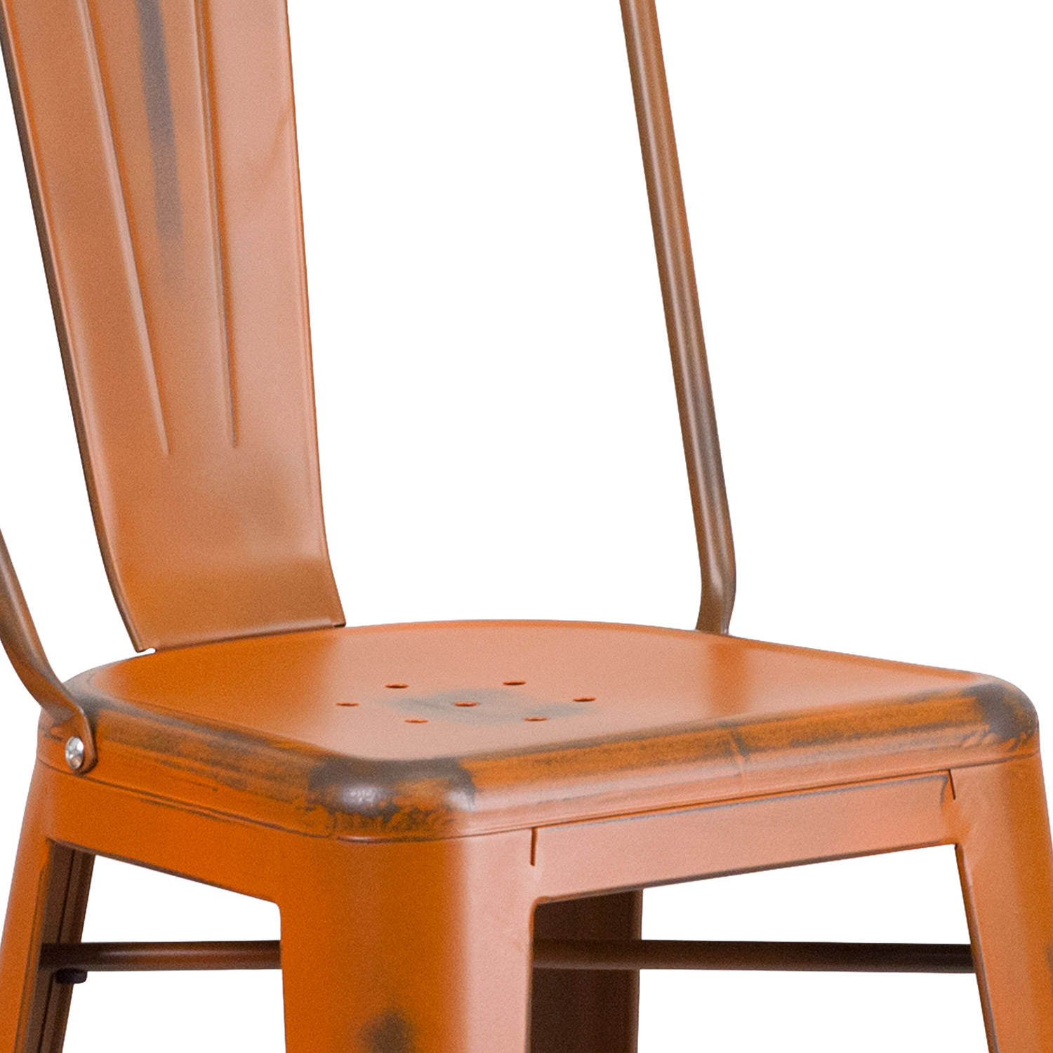 BLNK™ Cindy Commercial Metal Distressed Indoor-Outdoor Bar Stool with Back - Orange