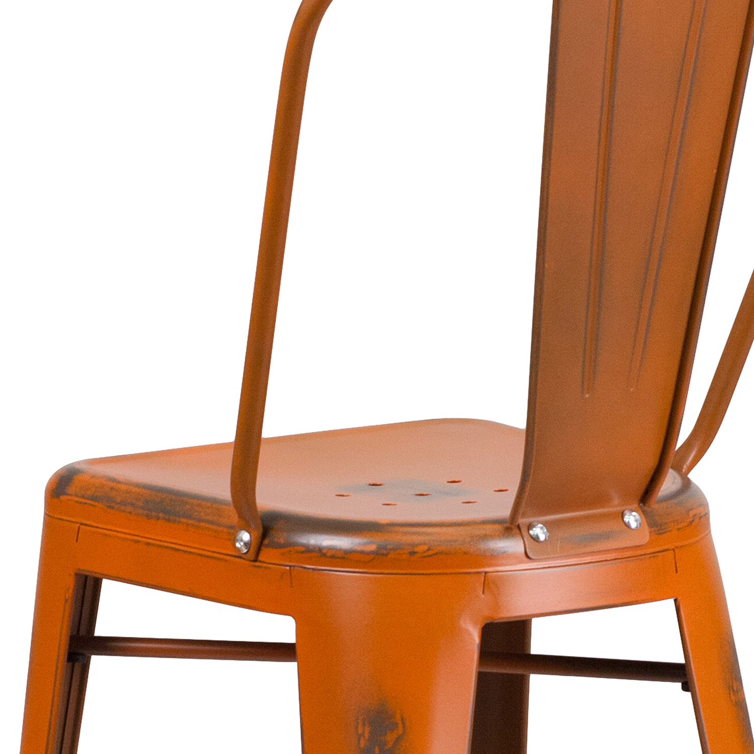 BLNK™ Cindy Commercial Metal Distressed Indoor-Outdoor Bar Stool with Back - Orange