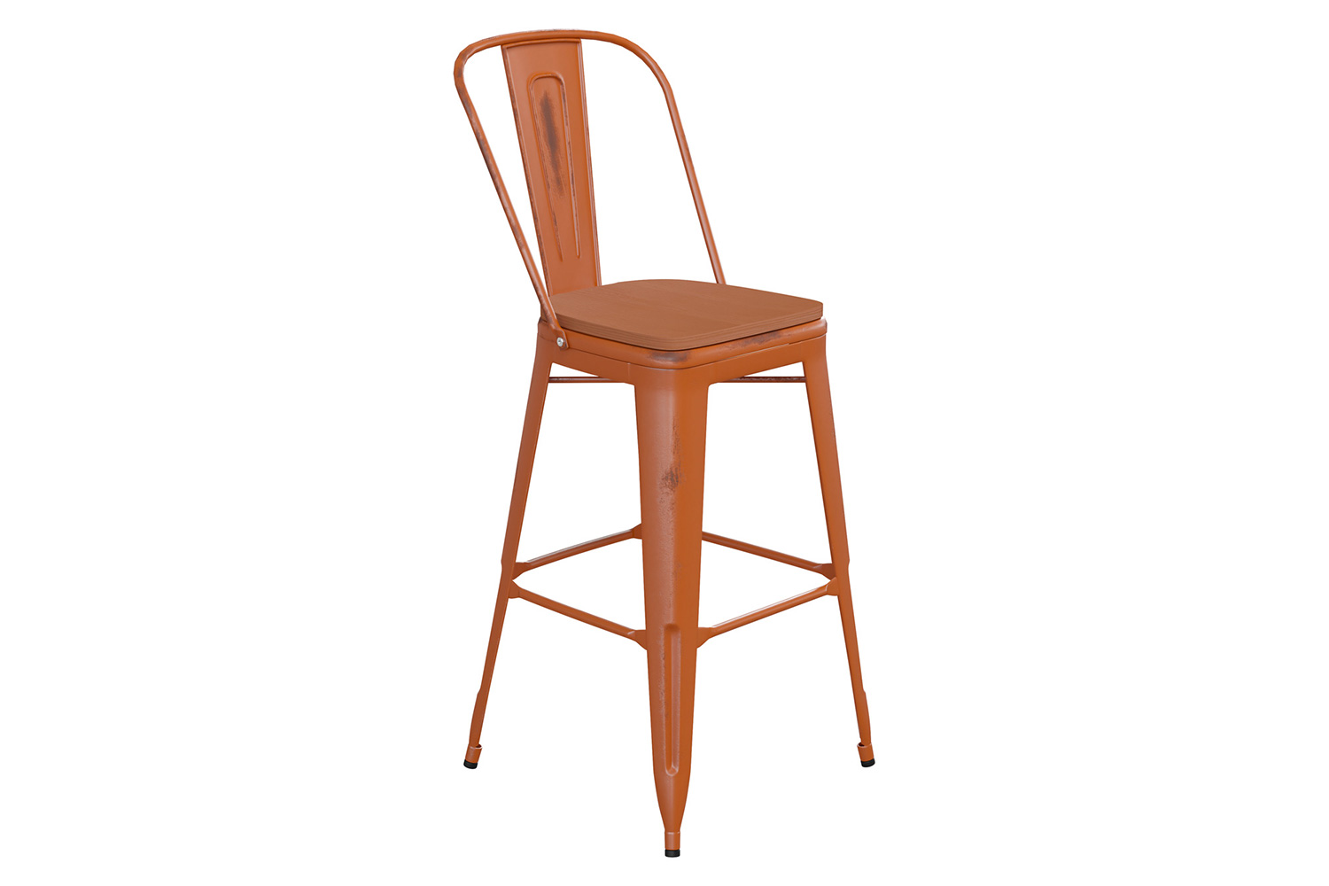 BLNK™ Carly Commercial Metal Indoor-Outdoor Bar Stool with Back with Poly Resin Wood Seat - Orange/Teak