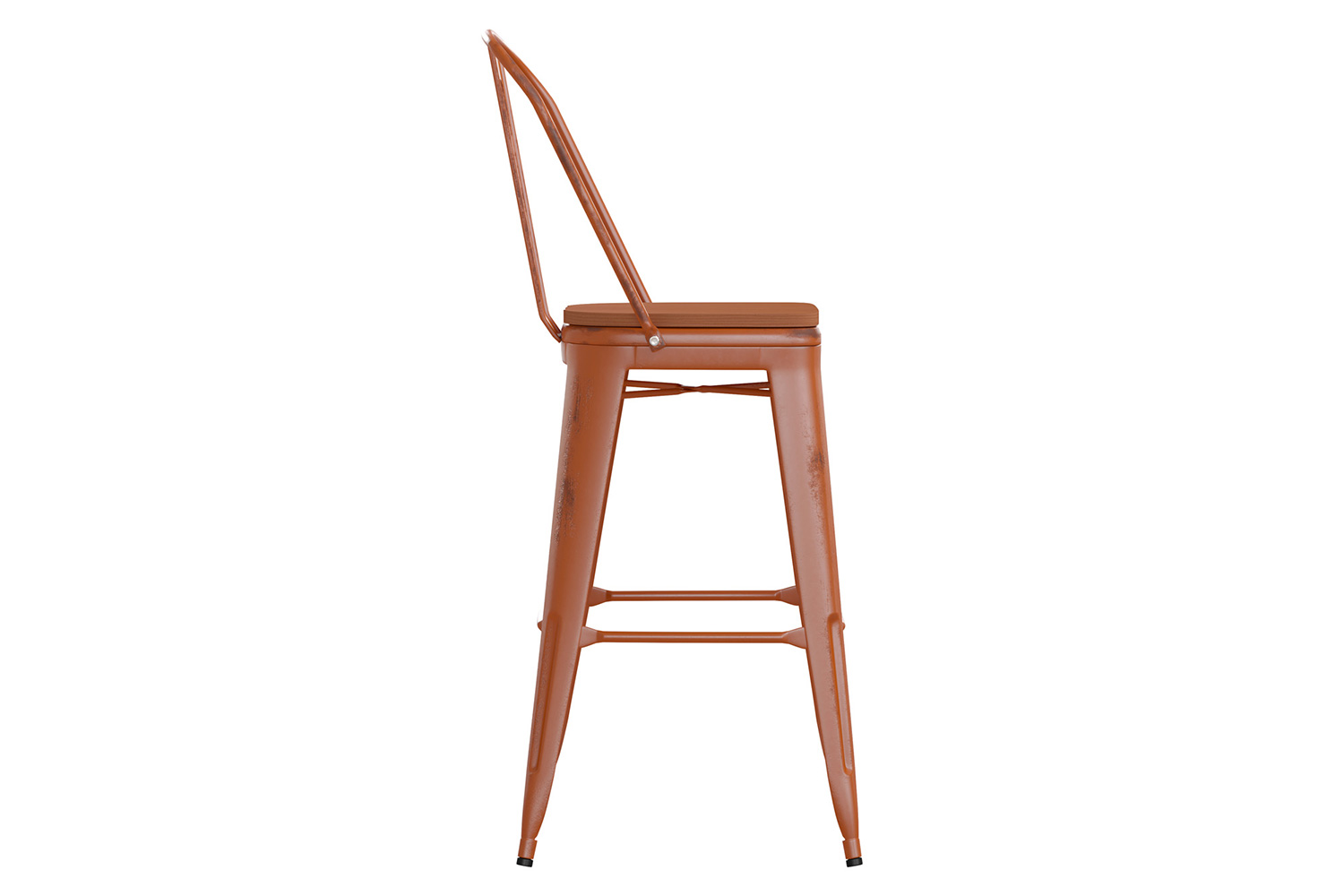 BLNK™ Carly Commercial Metal Indoor-Outdoor Bar Stool with Back with Poly Resin Wood Seat - Orange/Teak