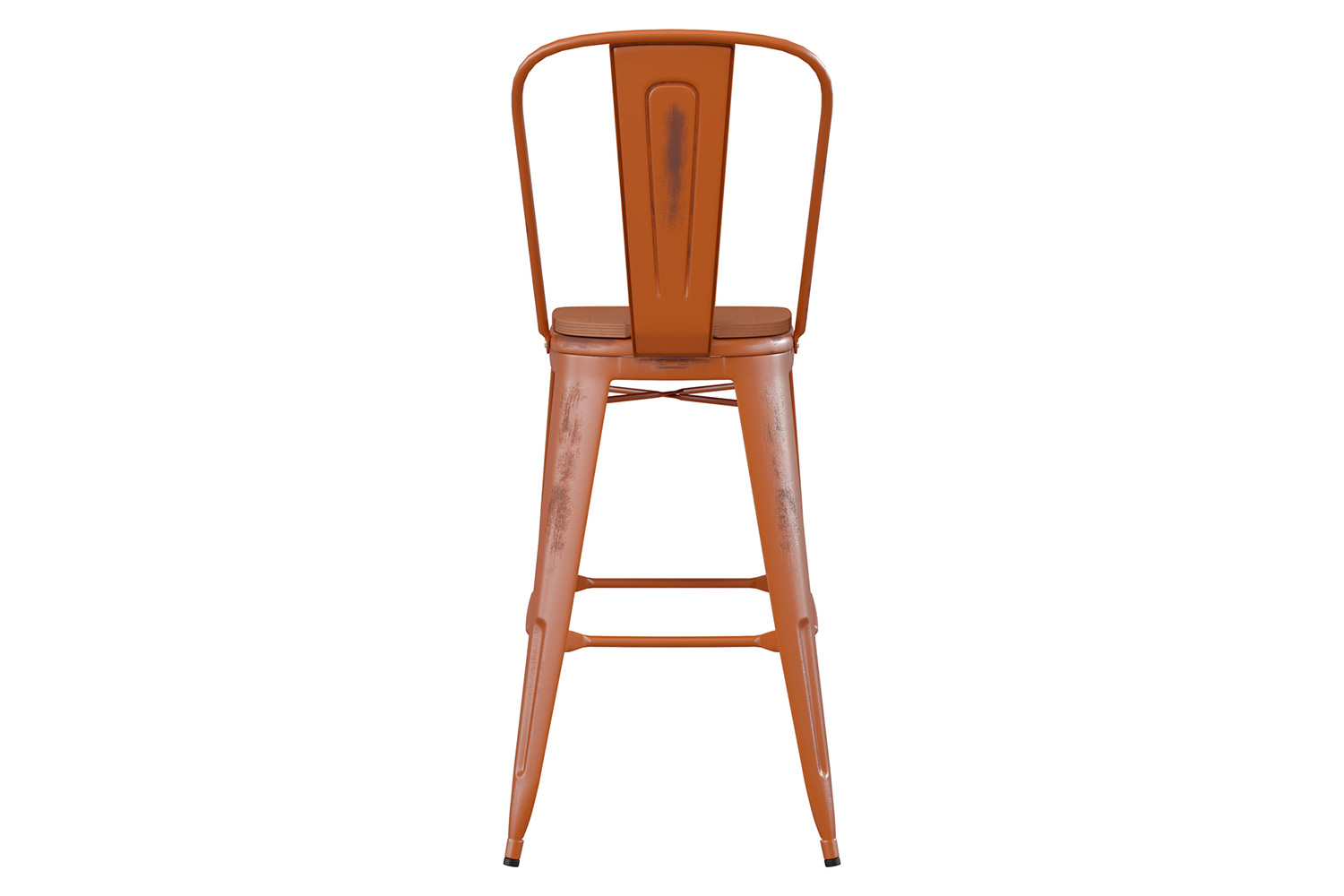 BLNK™ Carly Commercial Metal Indoor-Outdoor Bar Stool with Back with Poly Resin Wood Seat - Orange/Teak