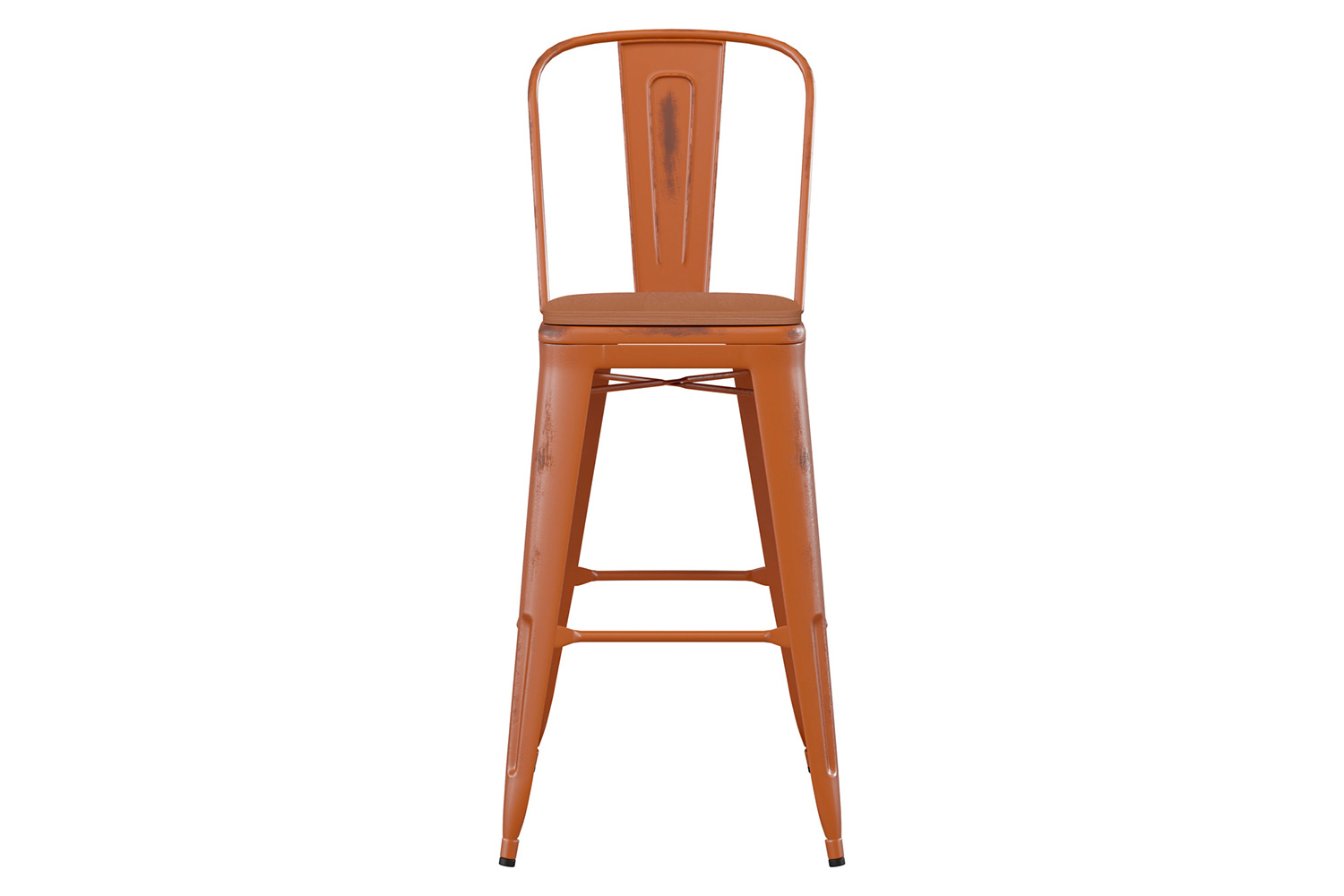 BLNK™ Carly Commercial Metal Indoor-Outdoor Bar Stool with Back with Poly Resin Wood Seat - Orange/Teak