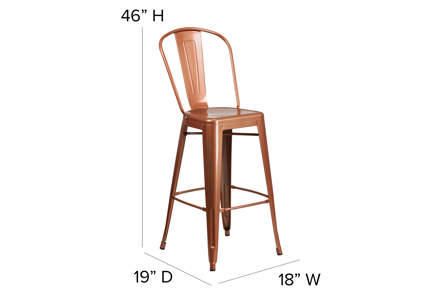 BLNK Cindy Commercial Metal Indoor-Outdoor Bar Stool with Back - Copper