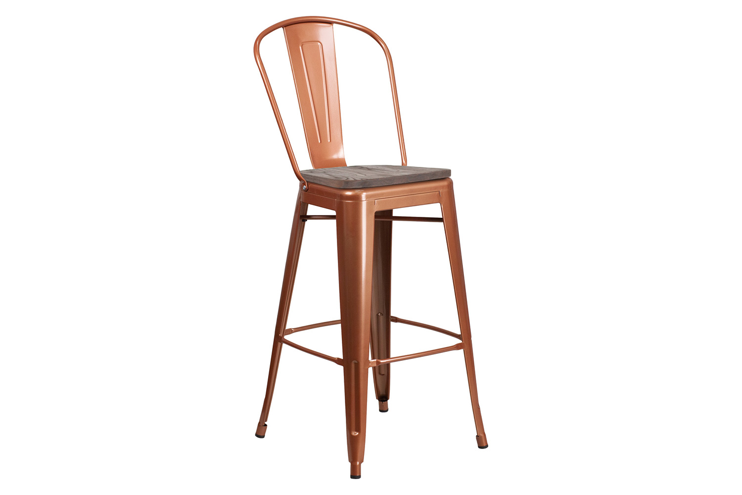 BLNK™ Cindy Metal Bar Stool with Back and Wood Seat - Copper